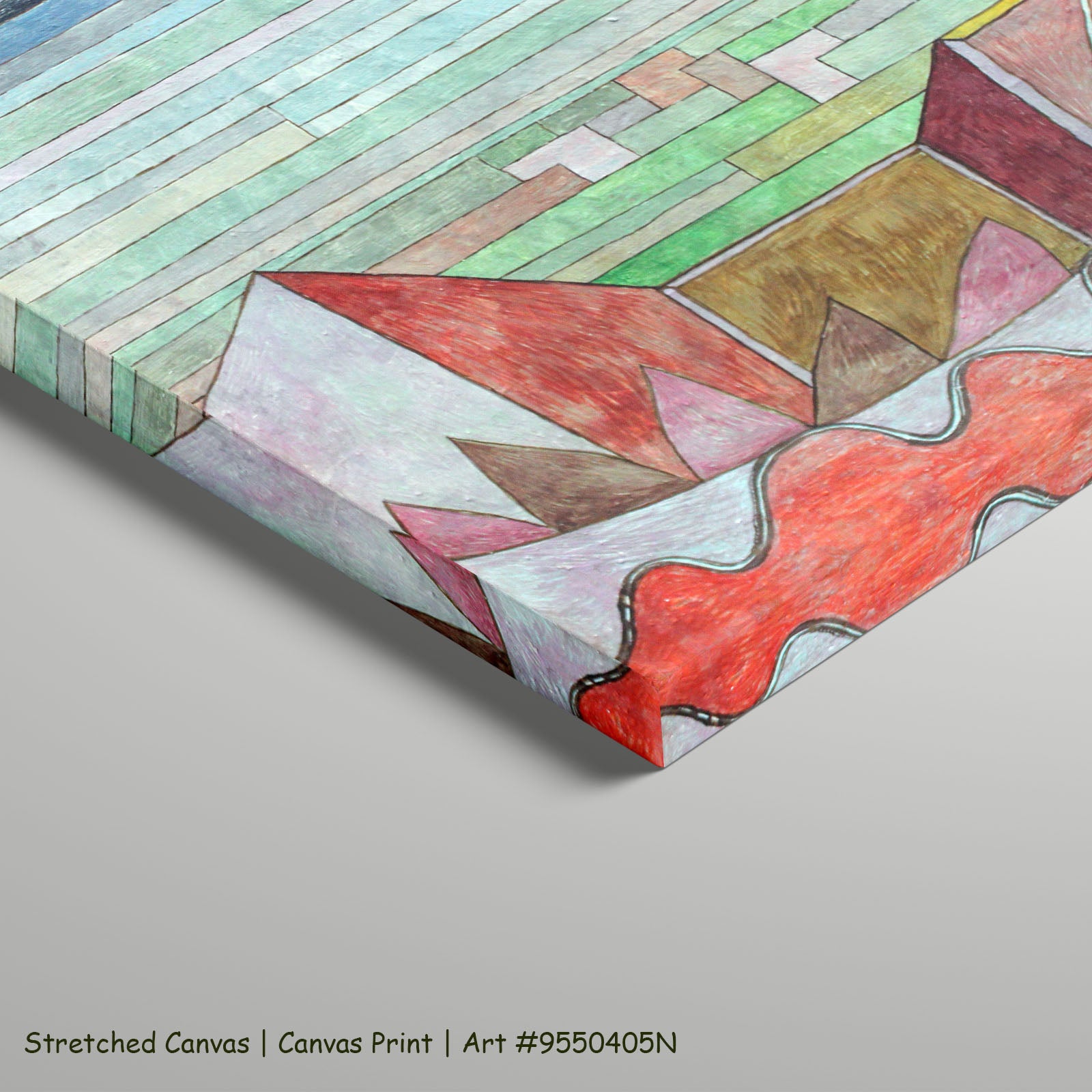 Striped Landscape with Mountains by Paul Klee as a large stretched pink and aqua Colourful Abstract canvas print