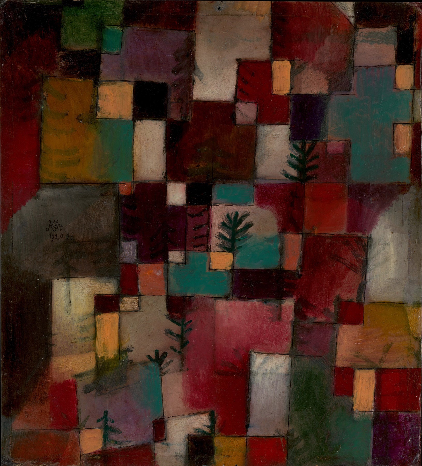 Large red and green Modern Abstract canvas print of Redgreen and Violet-Yellow Rhythms by Paul Klee