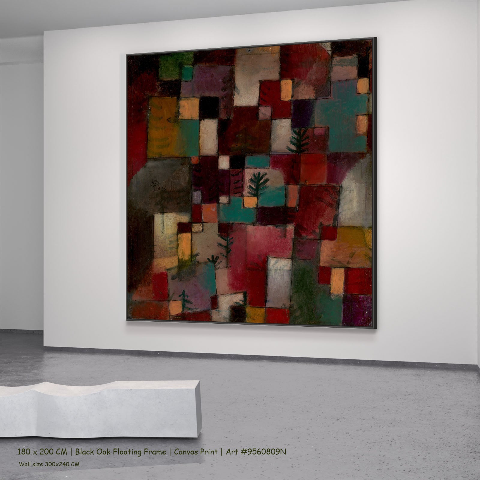 Redgreen and Violet-Yellow Rhythms by Paul Klee in a black oak floating frame, large red and green Modern Abstract canvas