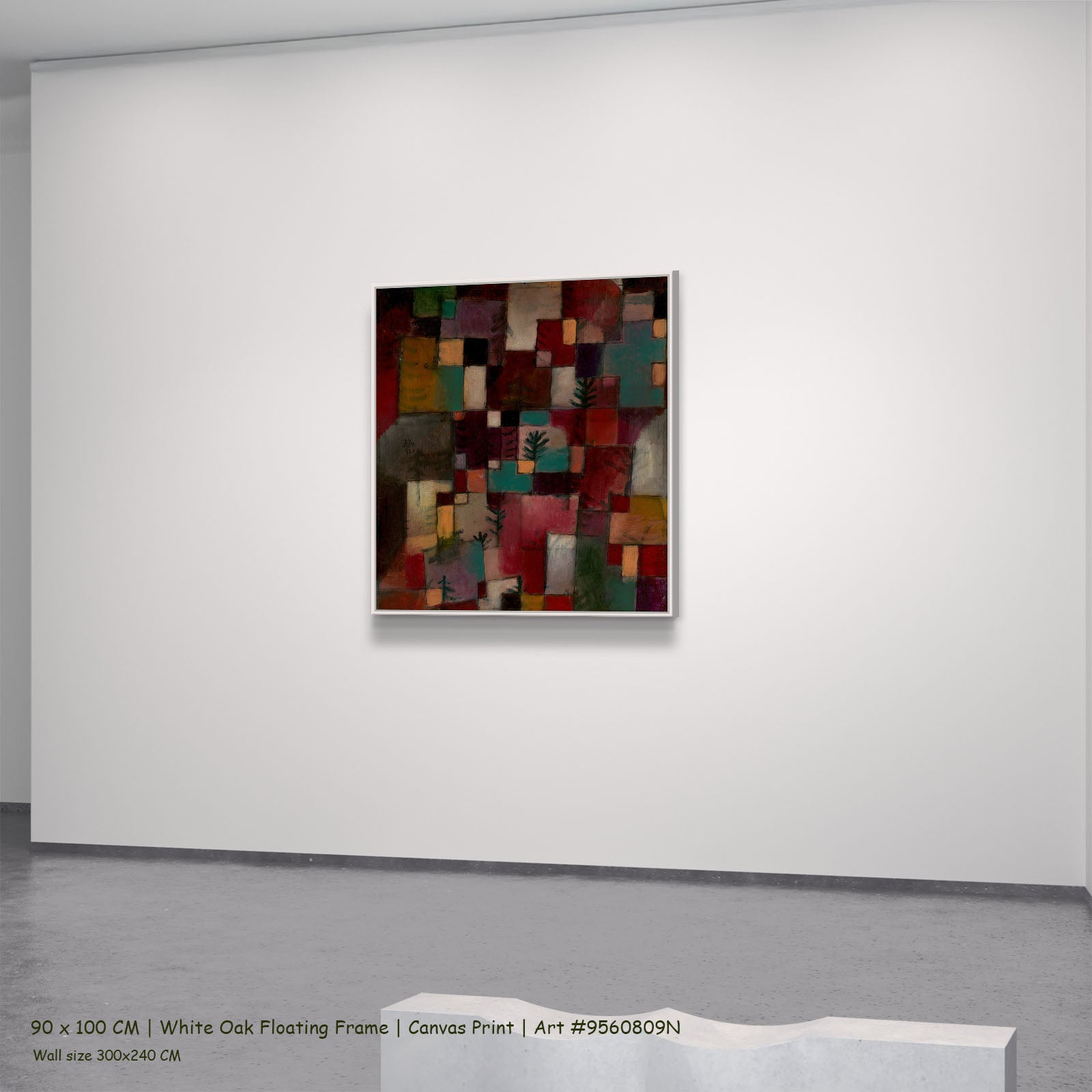 Redgreen and Violet-Yellow Rhythms by Paul Klee in a white oak floating frame, large red and green Modern Abstract canvas