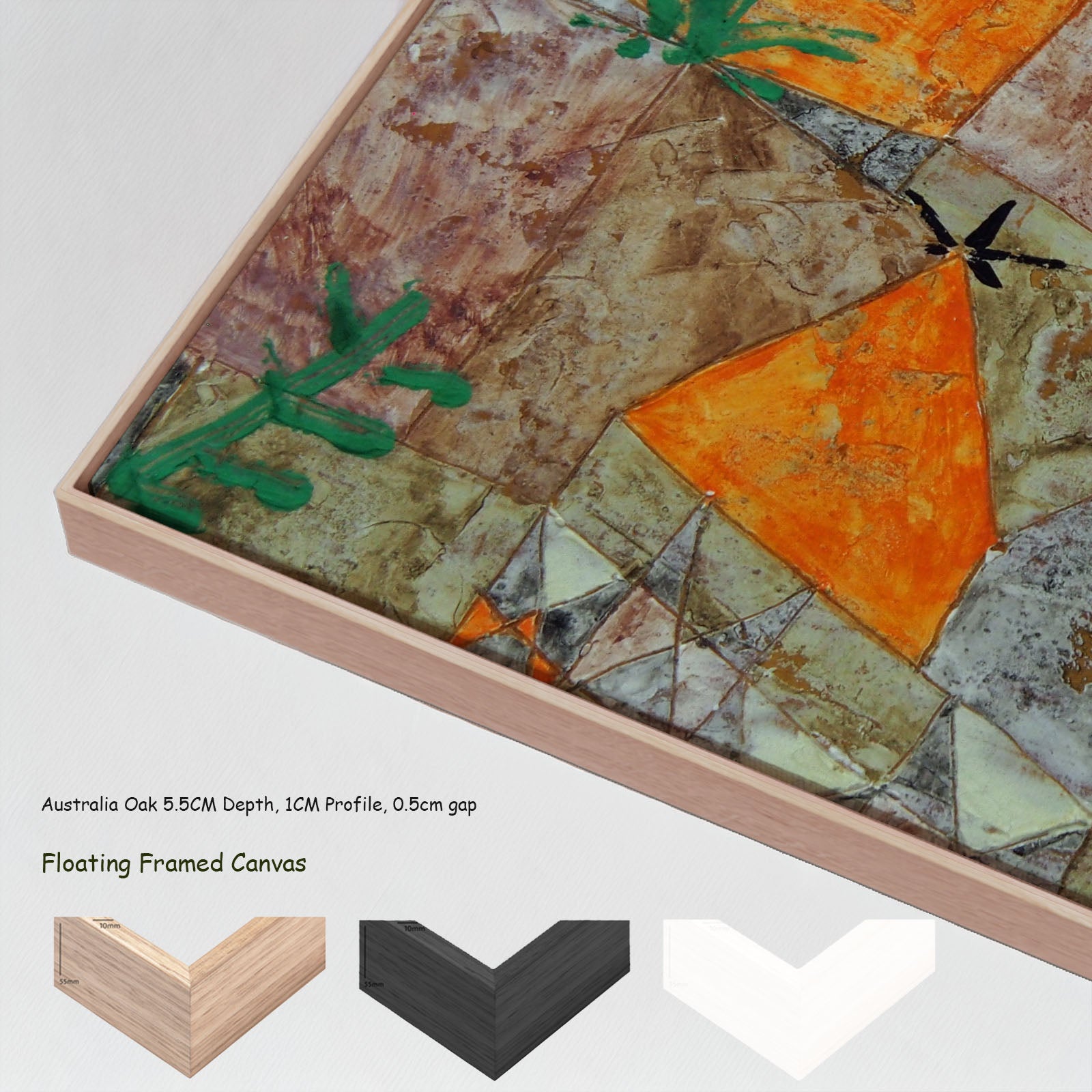 Garden with Hieroglyphs by Paul Klee in a floating frame, large brown and orange Geometric Abstract canvas print