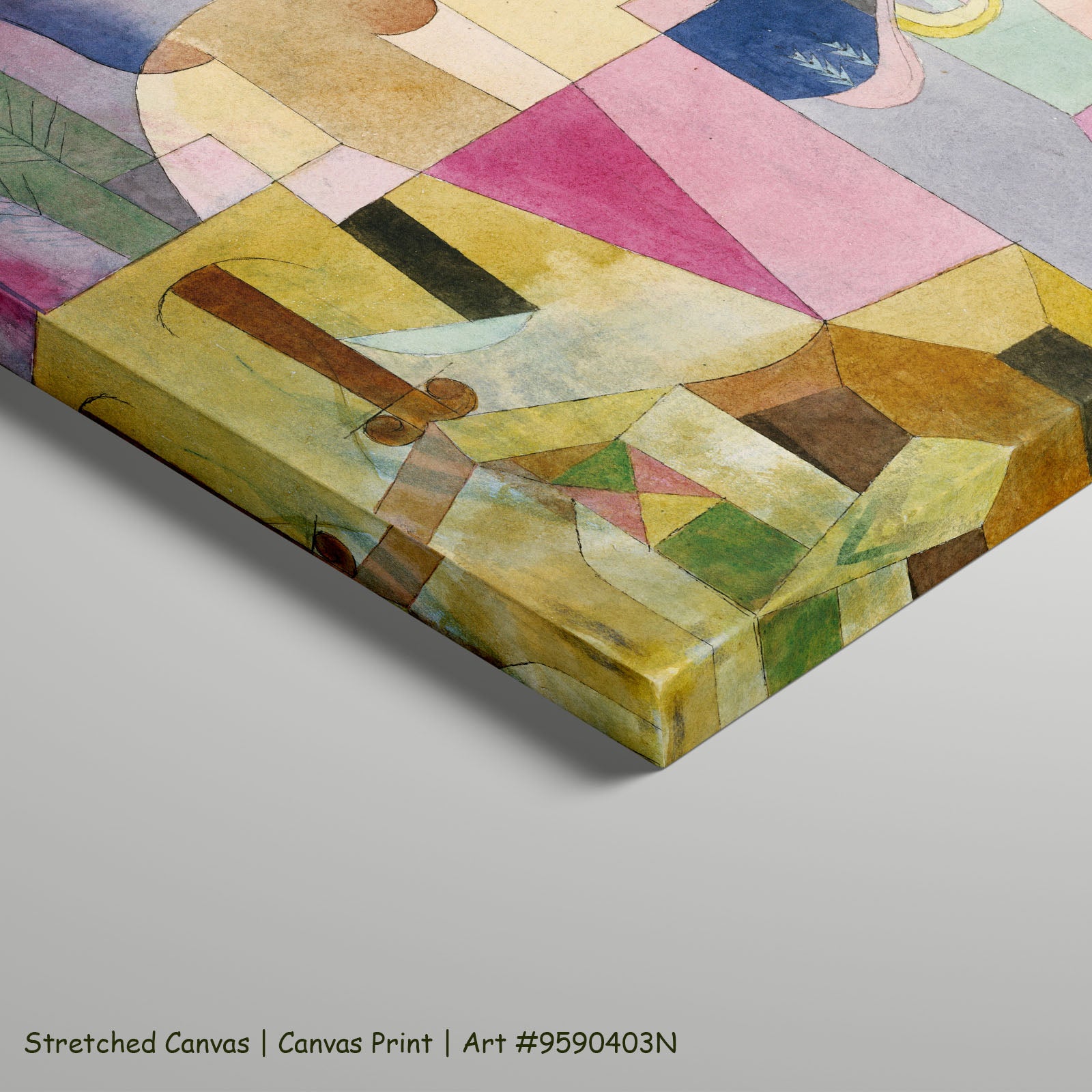Black Columns in a Landscape by Paul Klee as a large stretched yellow and pink Colourful Abstract canvas print