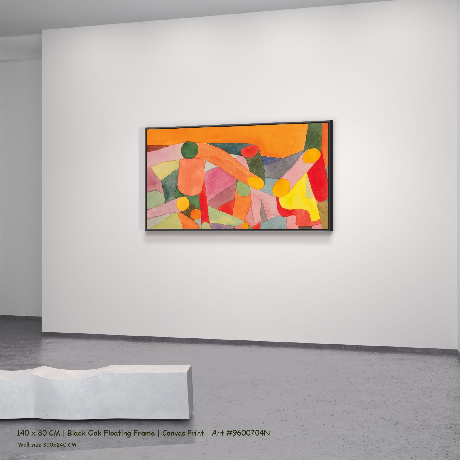 Interlaced Figures on Orange by Paul Klee in a black oak floating frame, large orange and pink Modern Abstract canvas