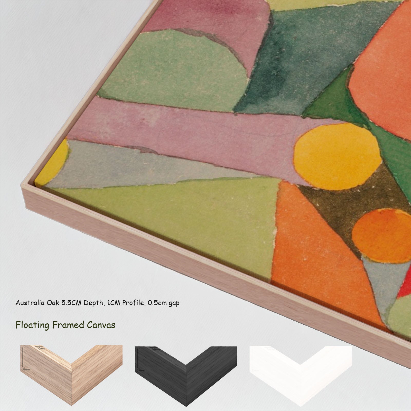 Interlaced Figures on Orange by Paul Klee in a floating frame, large orange and pink Modern Abstract canvas print
