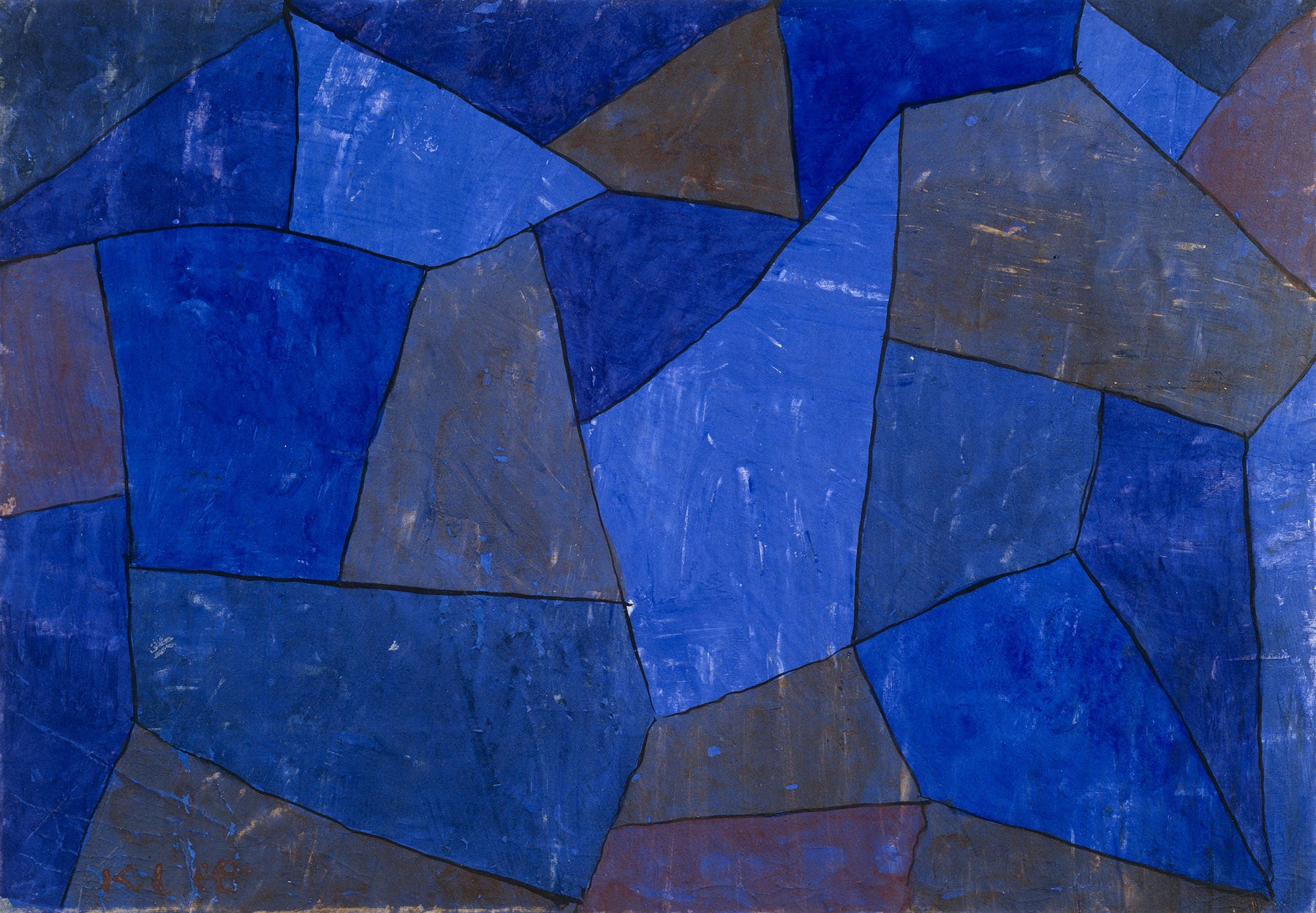 Large blue and brown Abstract canvas print of Rocks at Night by Paul Klee