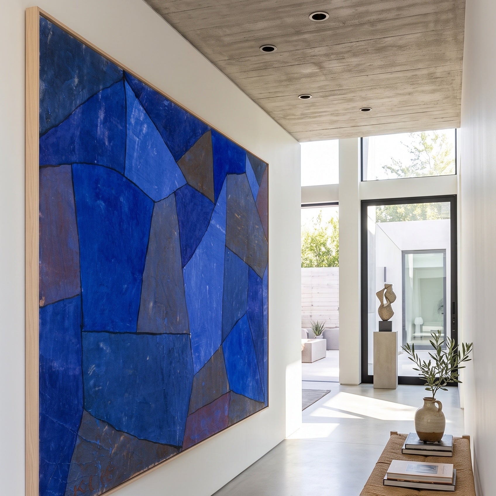 Rocks at Night by Paul Klee — large blue and brown Abstract canvas art on a entryway wall