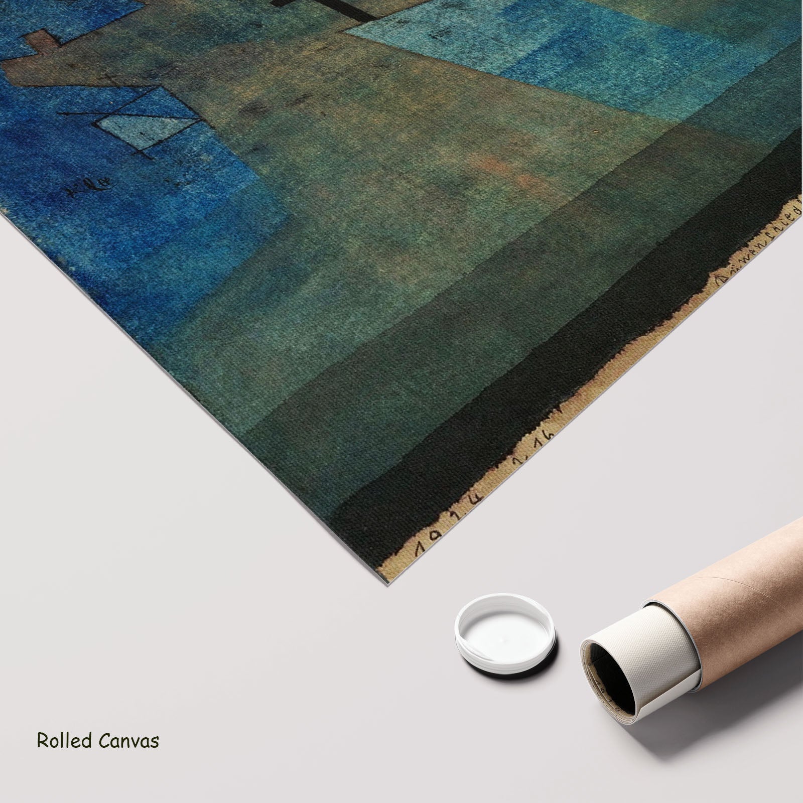 Dune Cemetery by Paul Klee as a large rolled blue and green Modern Abstract canvas print