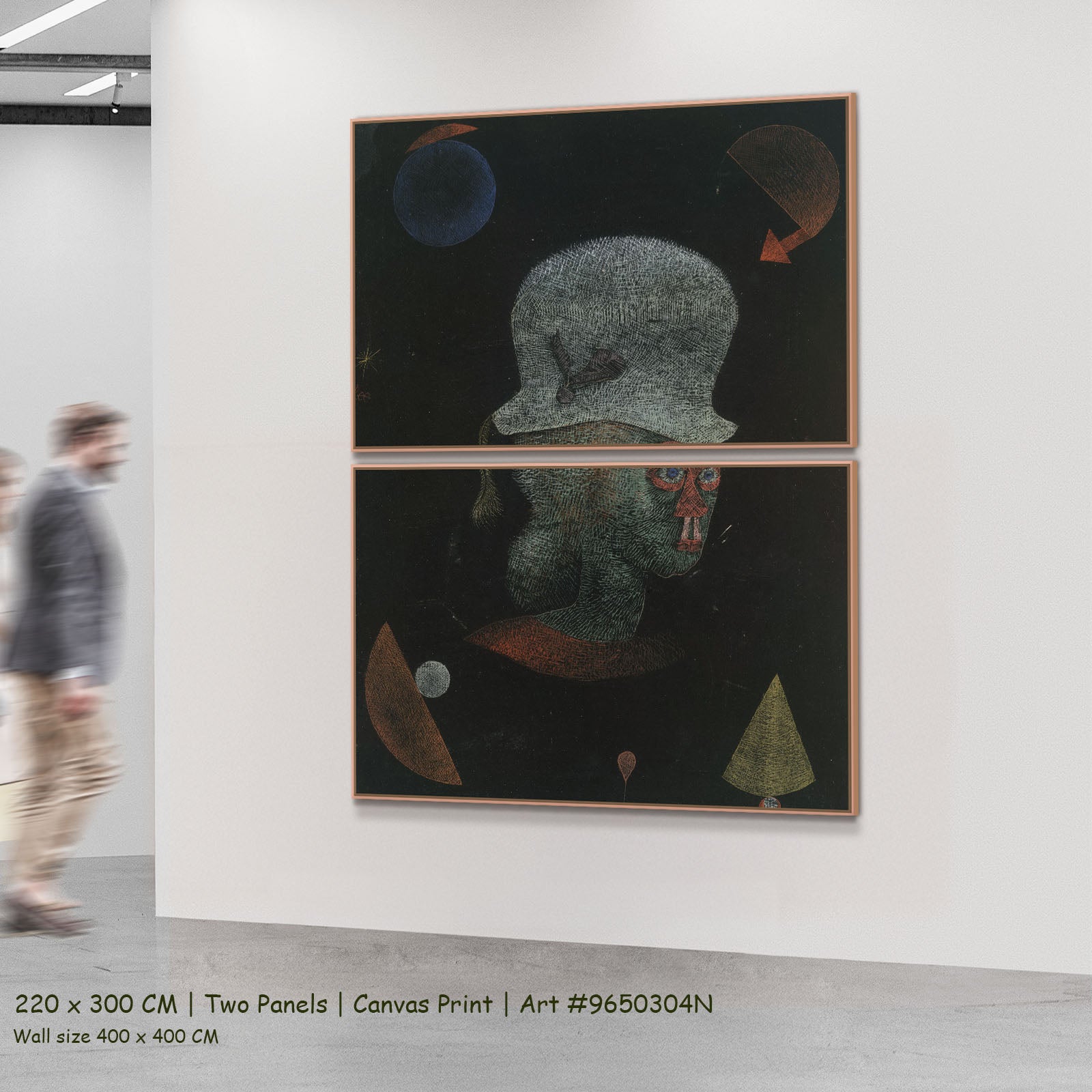 Astrological Fantasy Portrait by Paul Klee as a large two-panel green and black Abstract canvas set