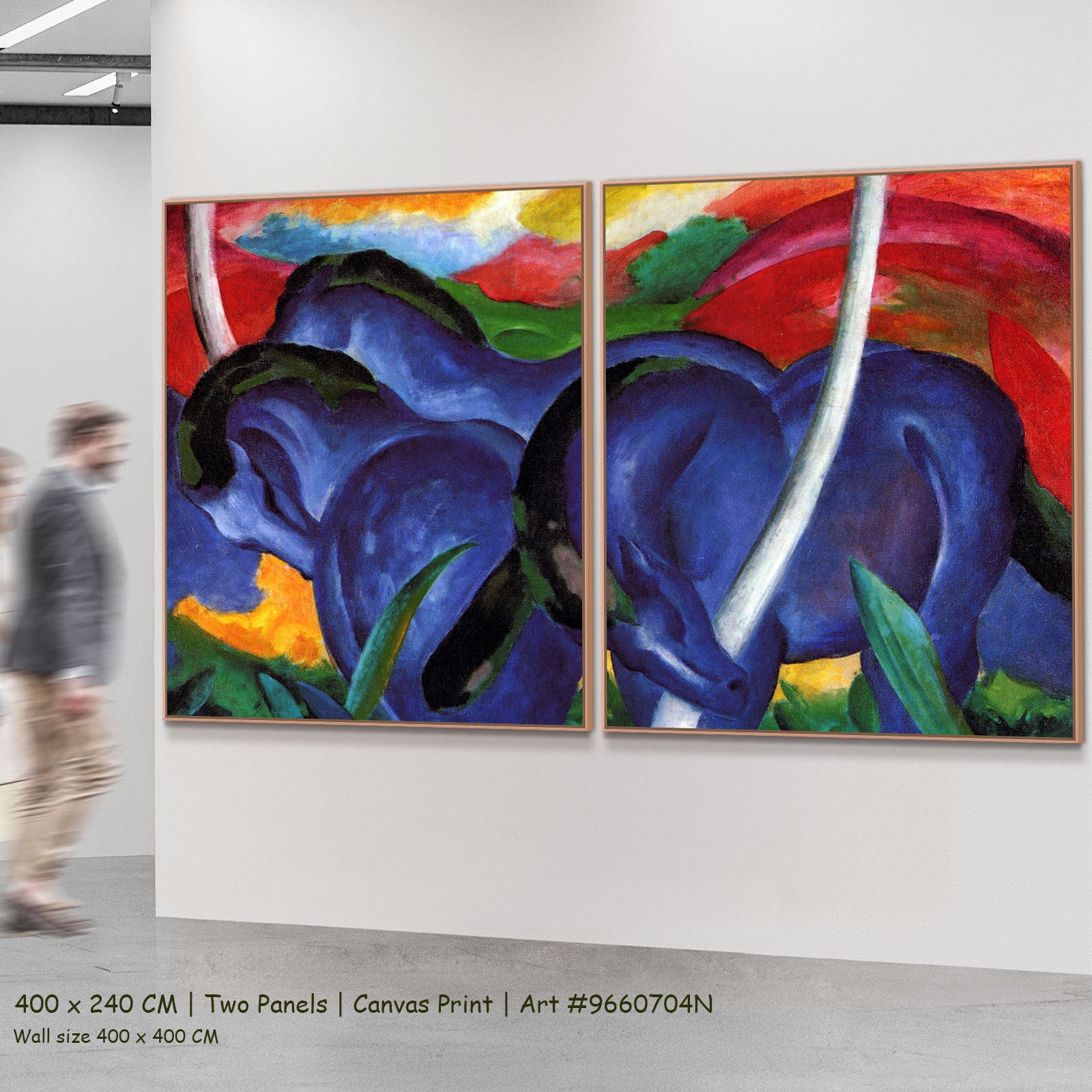 The Large Blue Horses by Franz Marc as a large two-panel blue and red Expressionist Abstract canvas set