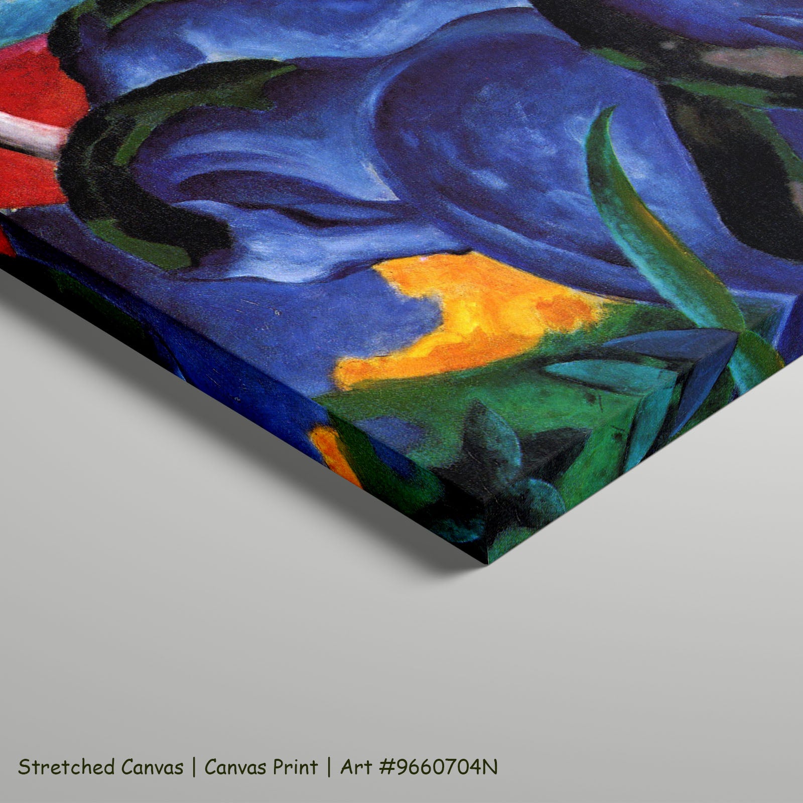 The Large Blue Horses by Franz Marc as a large stretched blue and red Expressionist Abstract canvas print