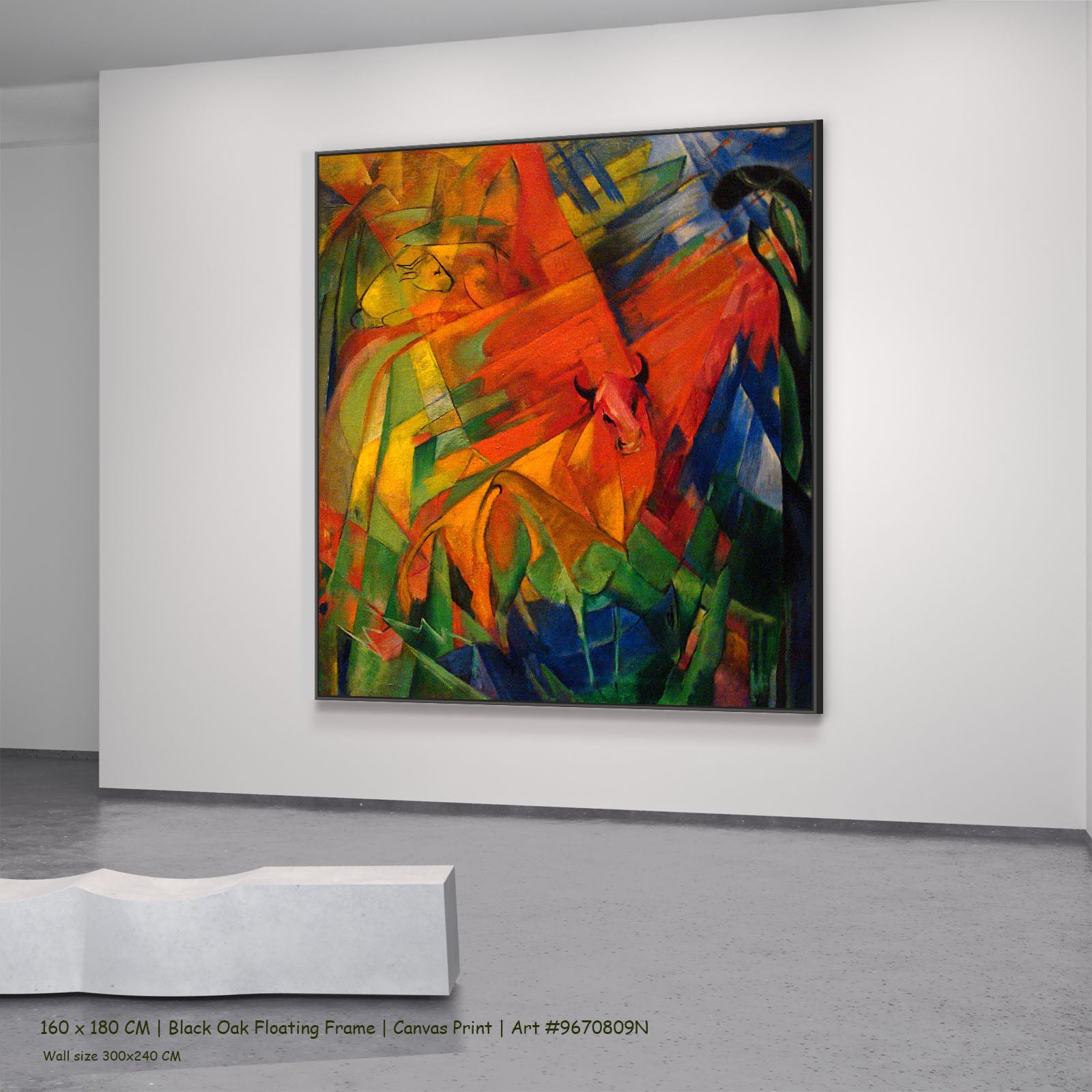 Animals in a Landscape by Franz Marc in a black oak floating frame, large red and green Expressionist Abstract canvas