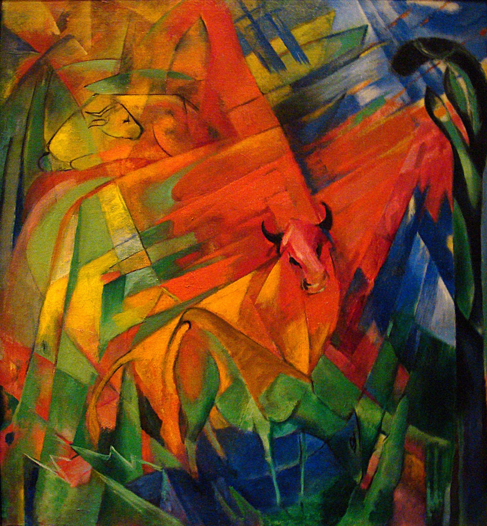 Large red and green Expressionist Abstract canvas print of Animals in a Landscape by Franz Marc