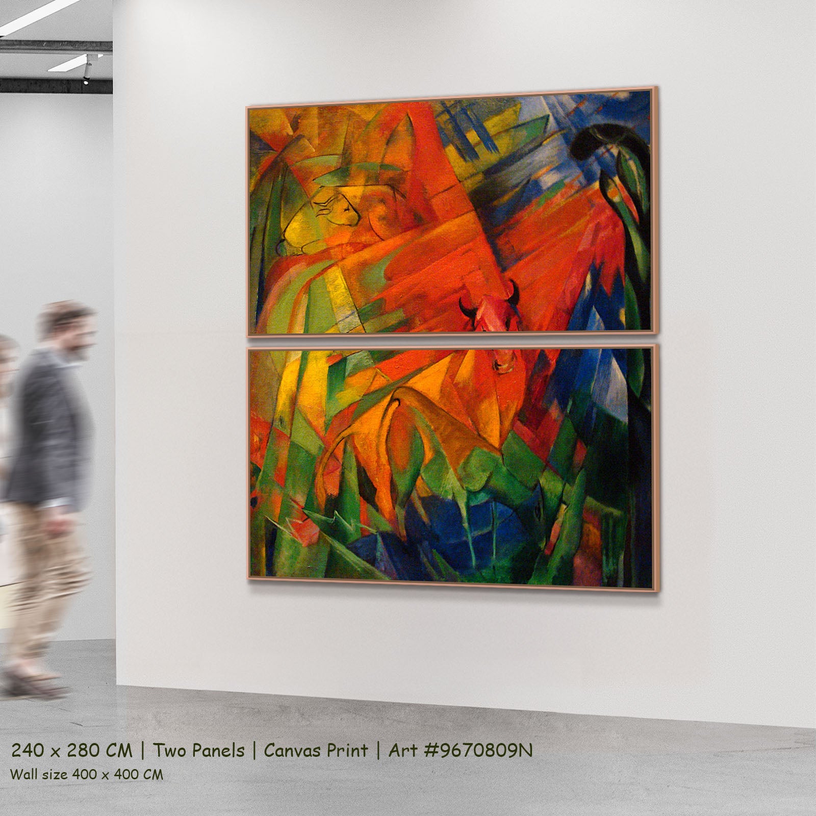 Animals in a Landscape by Franz Marc as a large two-panel red and green Expressionist Abstract canvas set