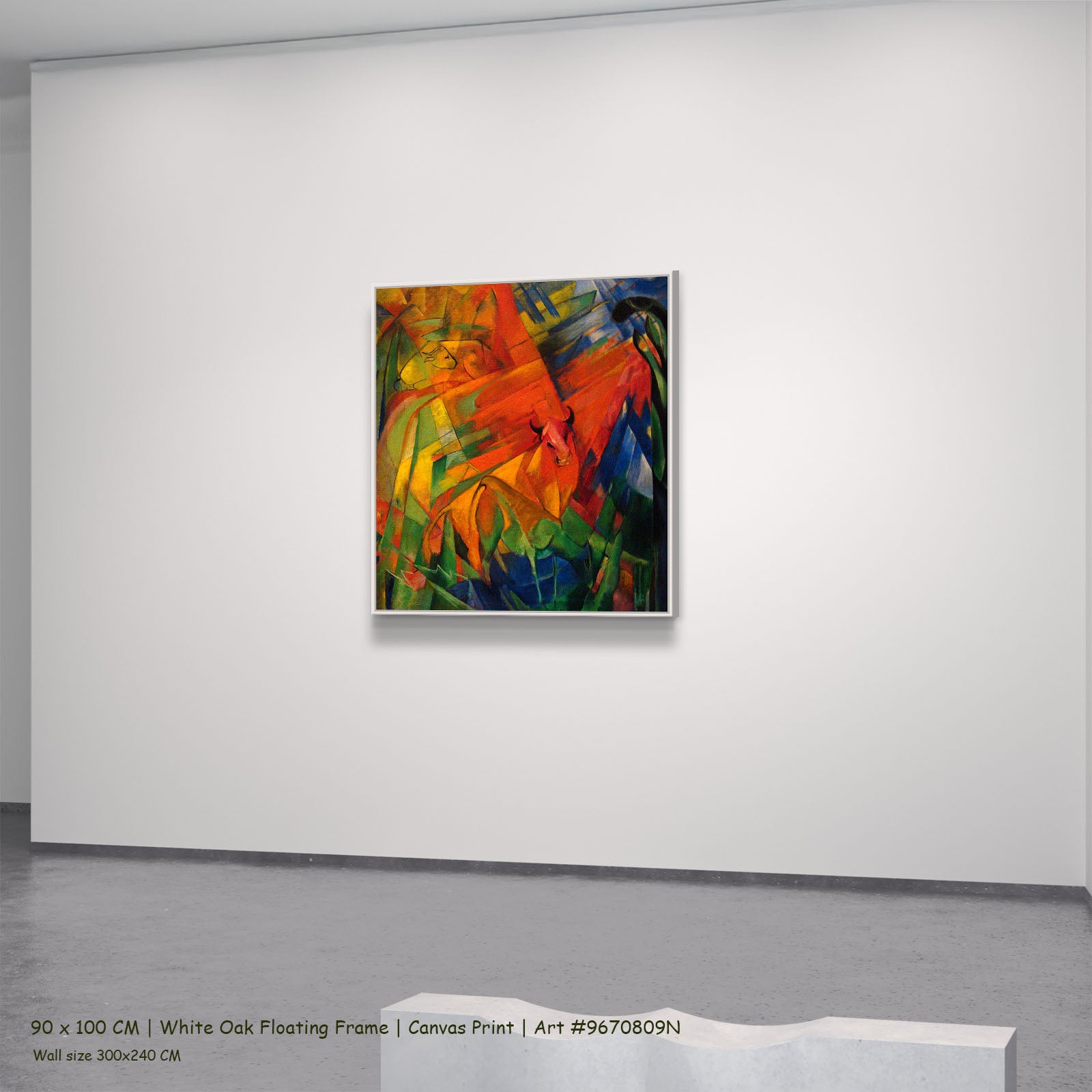 Animals in a Landscape by Franz Marc in a white oak floating frame, large red and green Expressionist Abstract canvas