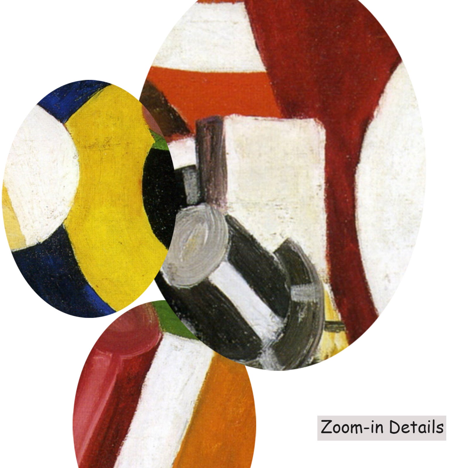 Close-up detail of the brushwork on Discs, a large blue and red Cubist Abstract canvas by Fernand Léger