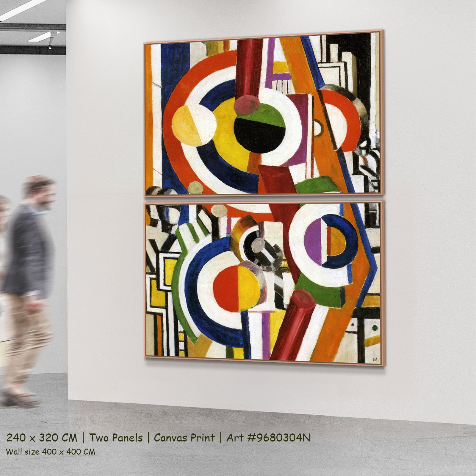 Discs by Fernand Léger as a large two-panel blue and red Cubist Abstract canvas set