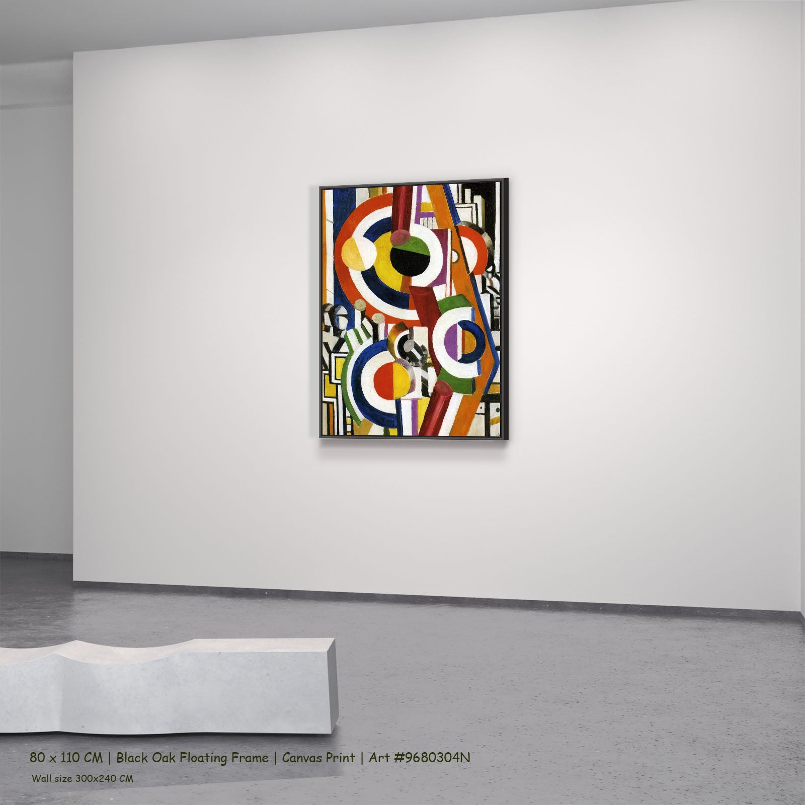 Discs by Fernand Léger in a black oak floating frame, large blue and red Cubist Abstract canvas
