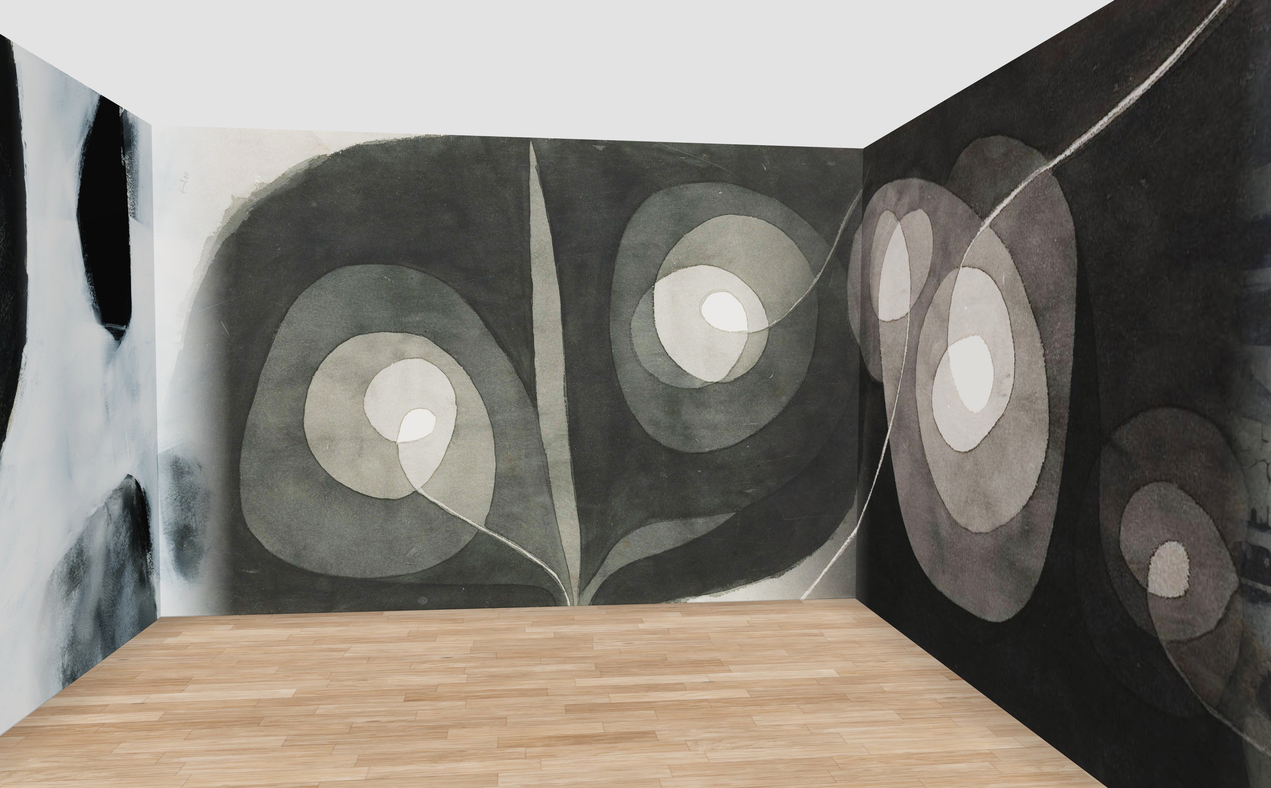Monochrome Gallery Wall Mural — shown in a 12 m room at 270 cm ceiling