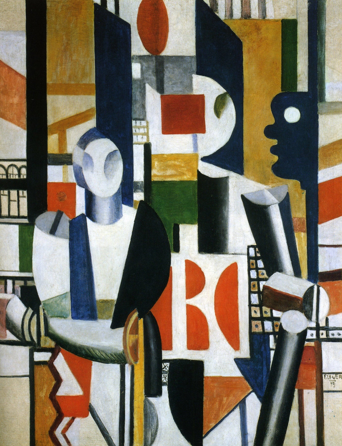 Large orange and white Cubist Abstract canvas print of Men in the City by Fernand Léger