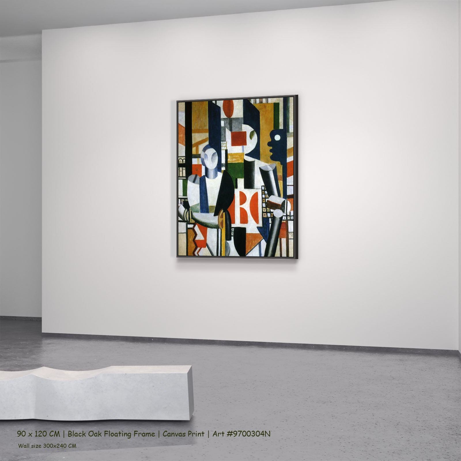 Men in the City by Fernand Léger in a black oak floating frame, large orange and white Cubist Abstract canvas