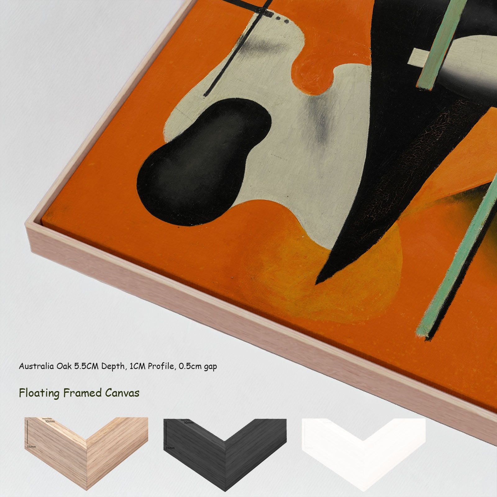 Nature morte à la pipe sur by Fernand Léger in a floating frame, large orange and black Cubist Abstract canvas print
