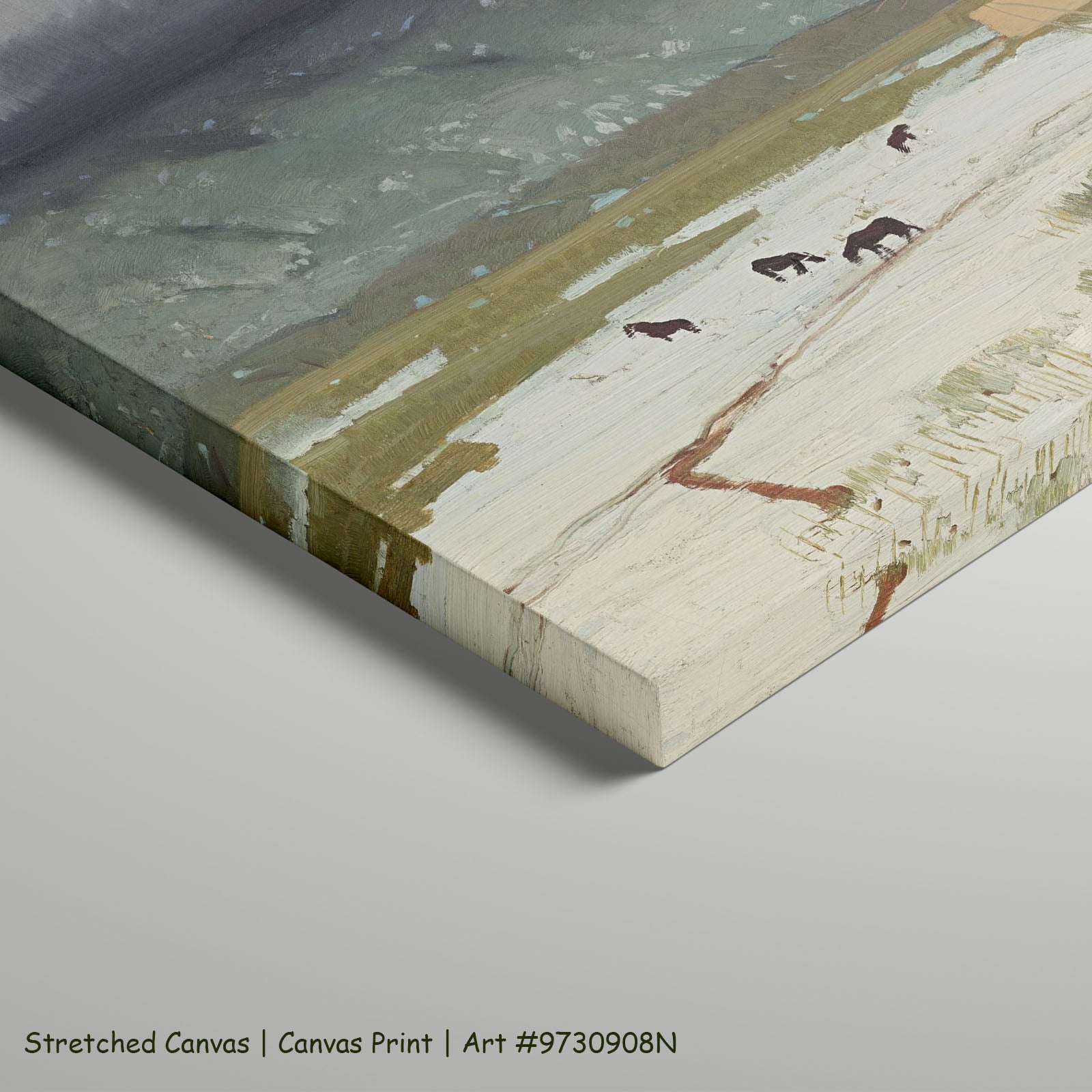 Grazing Horses in Melting Snow by Victor Higgins as a large stretched green and grey Landscape canvas print