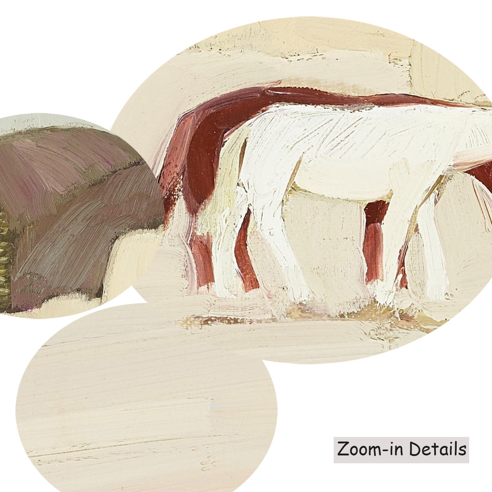 Close-up detail of the brushwork on Taos Pueblo Courtyard with Horses, a large white and grey Landscape canvas by Victor Higg