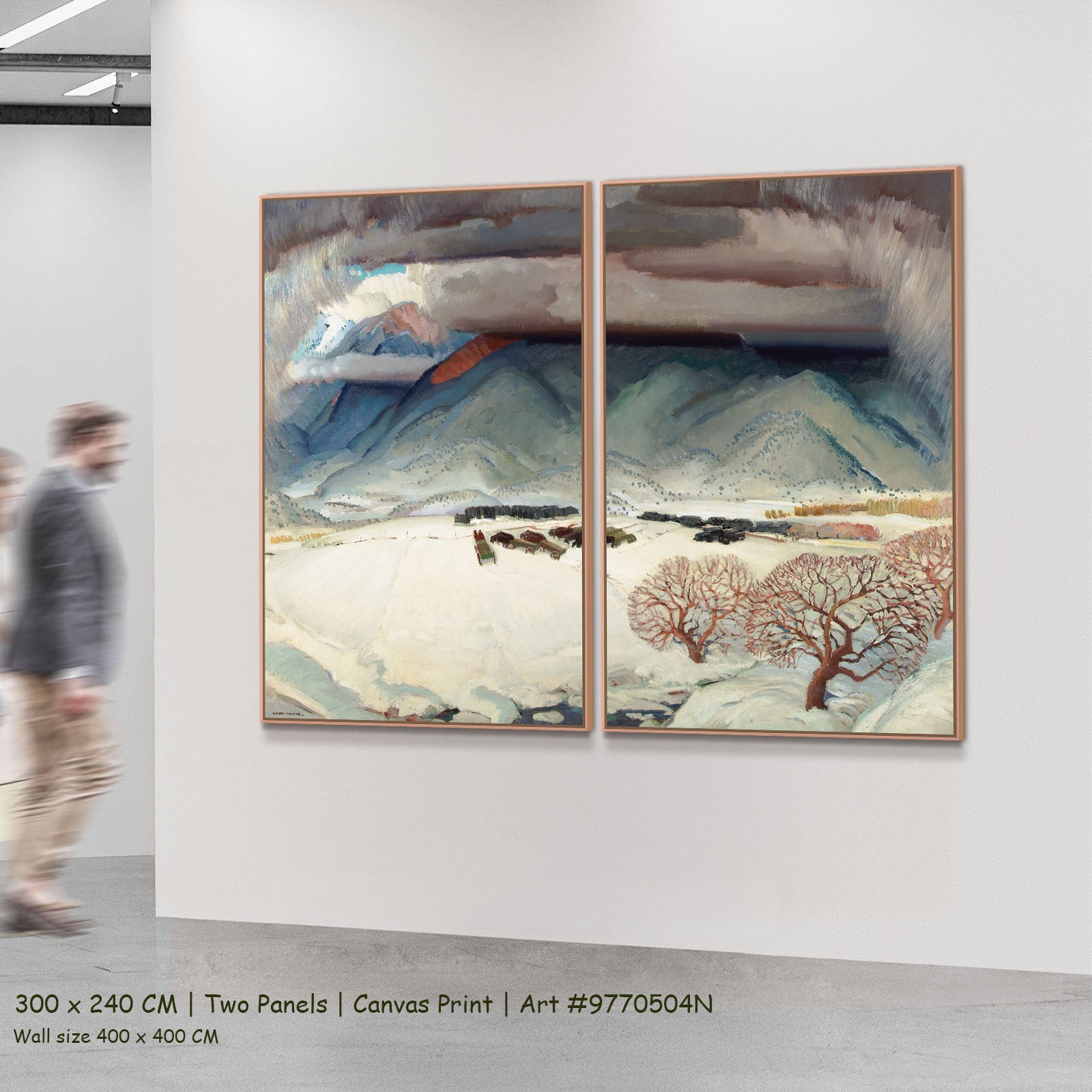 Winter Funeral by Victor Higgins as a large two-panel blue and grey Landscape canvas set