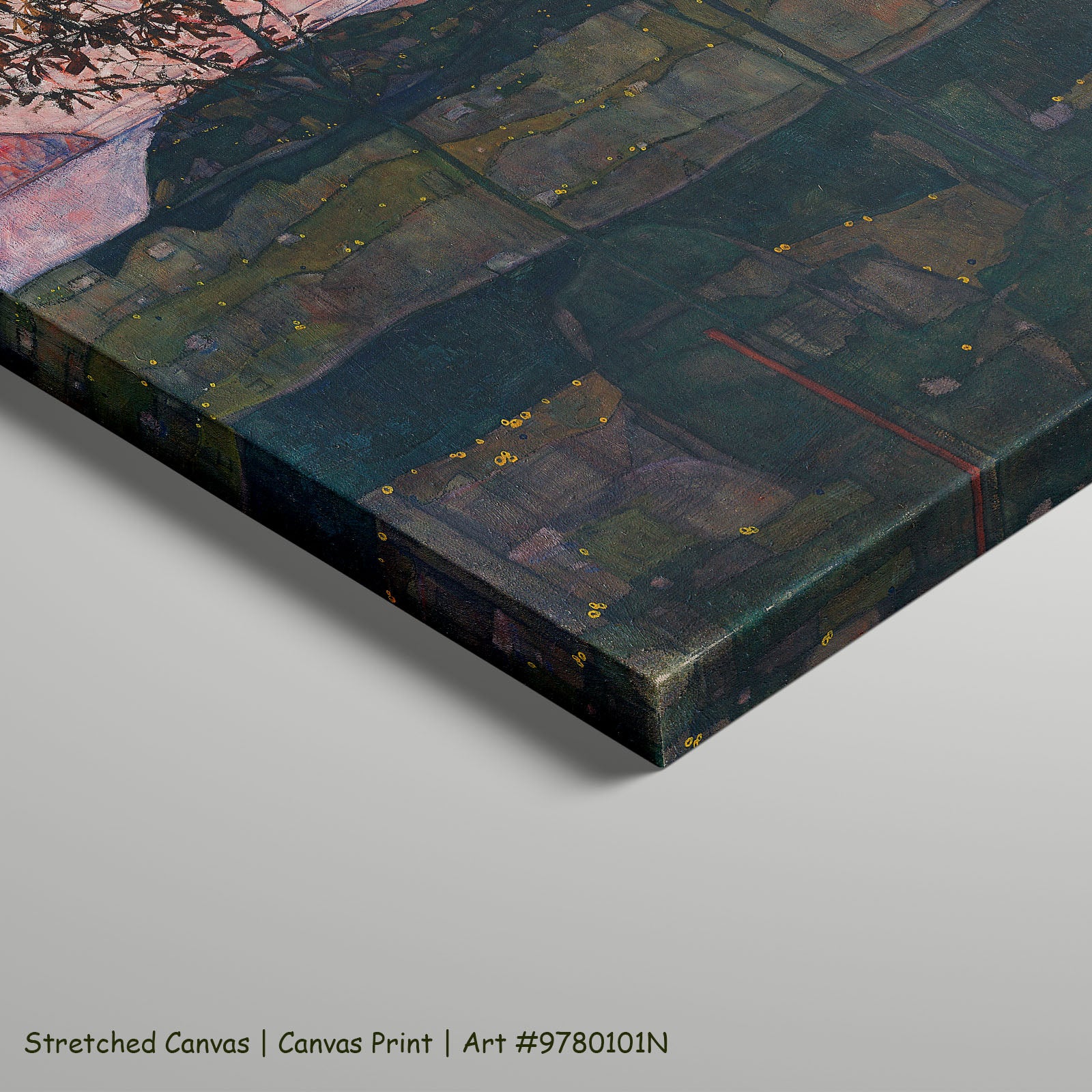 Setting Sun by Egon Schiele as a large stretched green and pink Expressionist Abstract canvas print