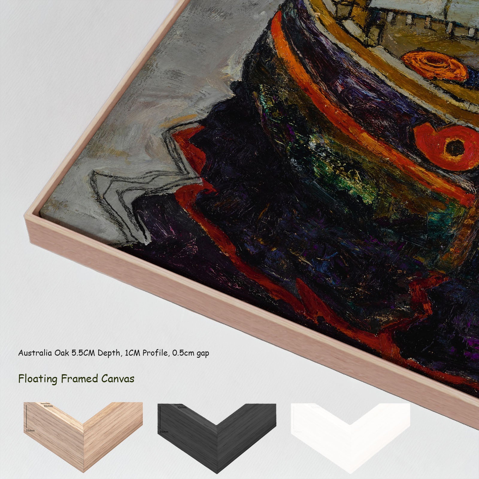 Trieste Fishing Boat by Egon Schiele in a floating frame, large brown and grey Expressionist Abstract canvas print