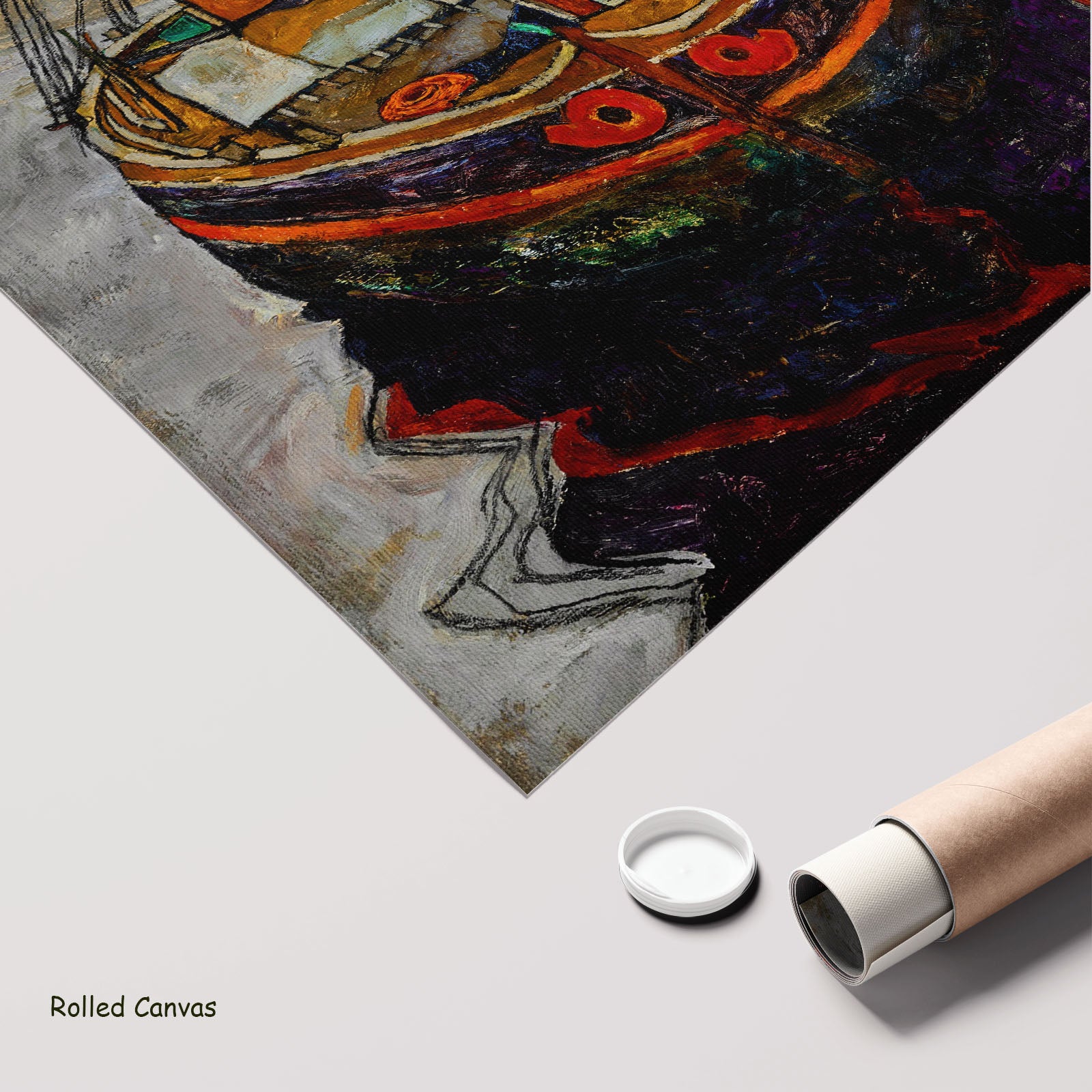 Trieste Fishing Boat by Egon Schiele as a large rolled brown and grey Expressionist Abstract canvas print