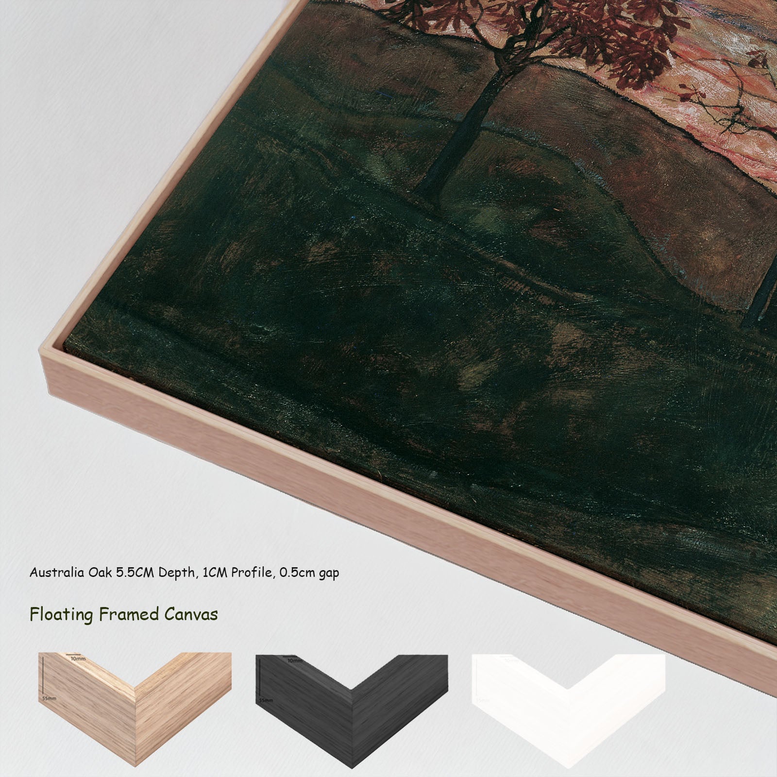Four Trees by Egon Schiele in a floating frame, large pink and red Expressionist Abstract canvas print