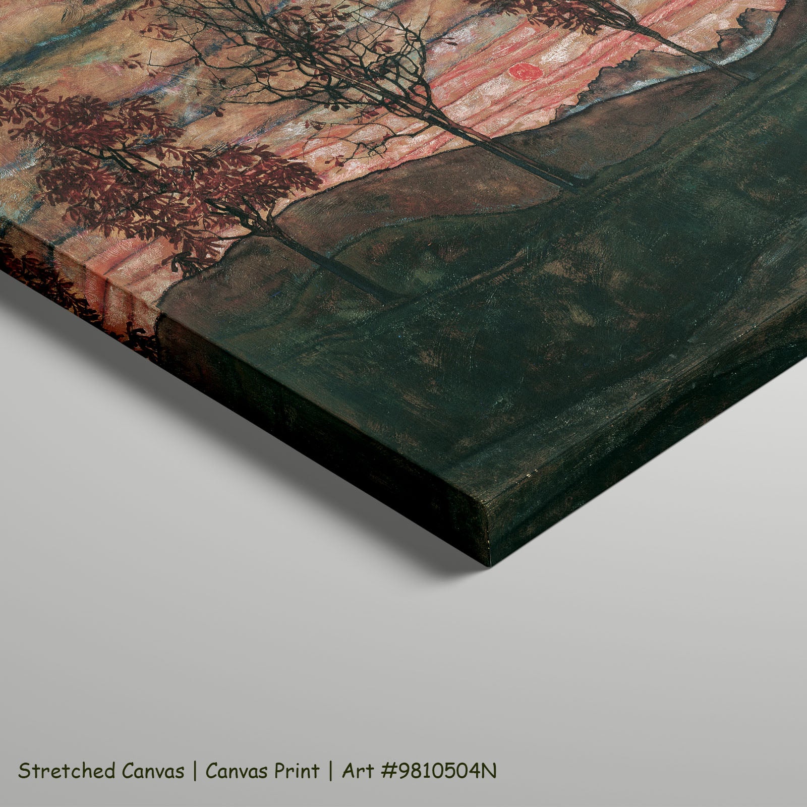 Four Trees by Egon Schiele as a large stretched pink and red Expressionist Abstract canvas print