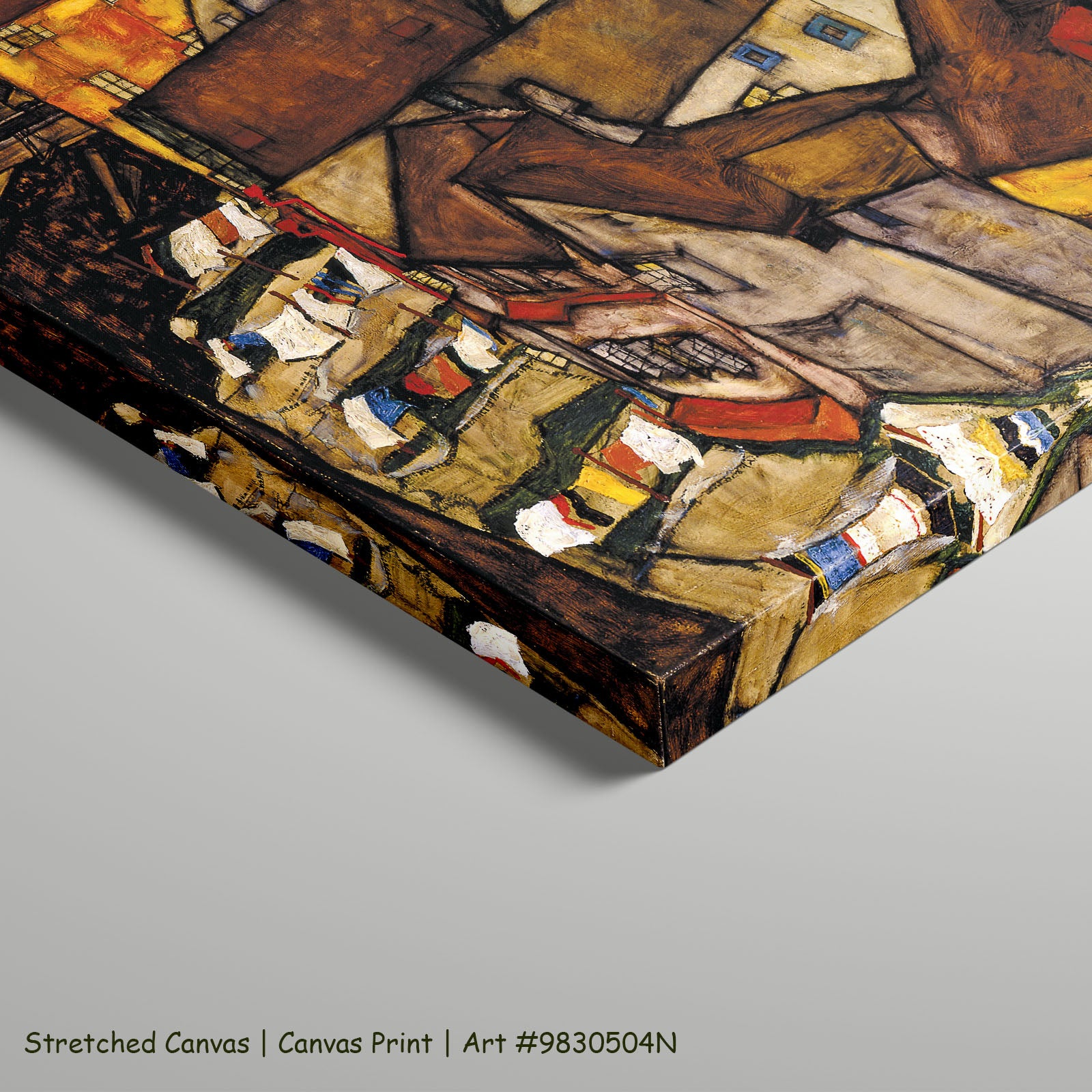 Krumau - Crescent of Houses by Egon Schiele as a large stretched brown and orange Expressionist Abstract canvas print