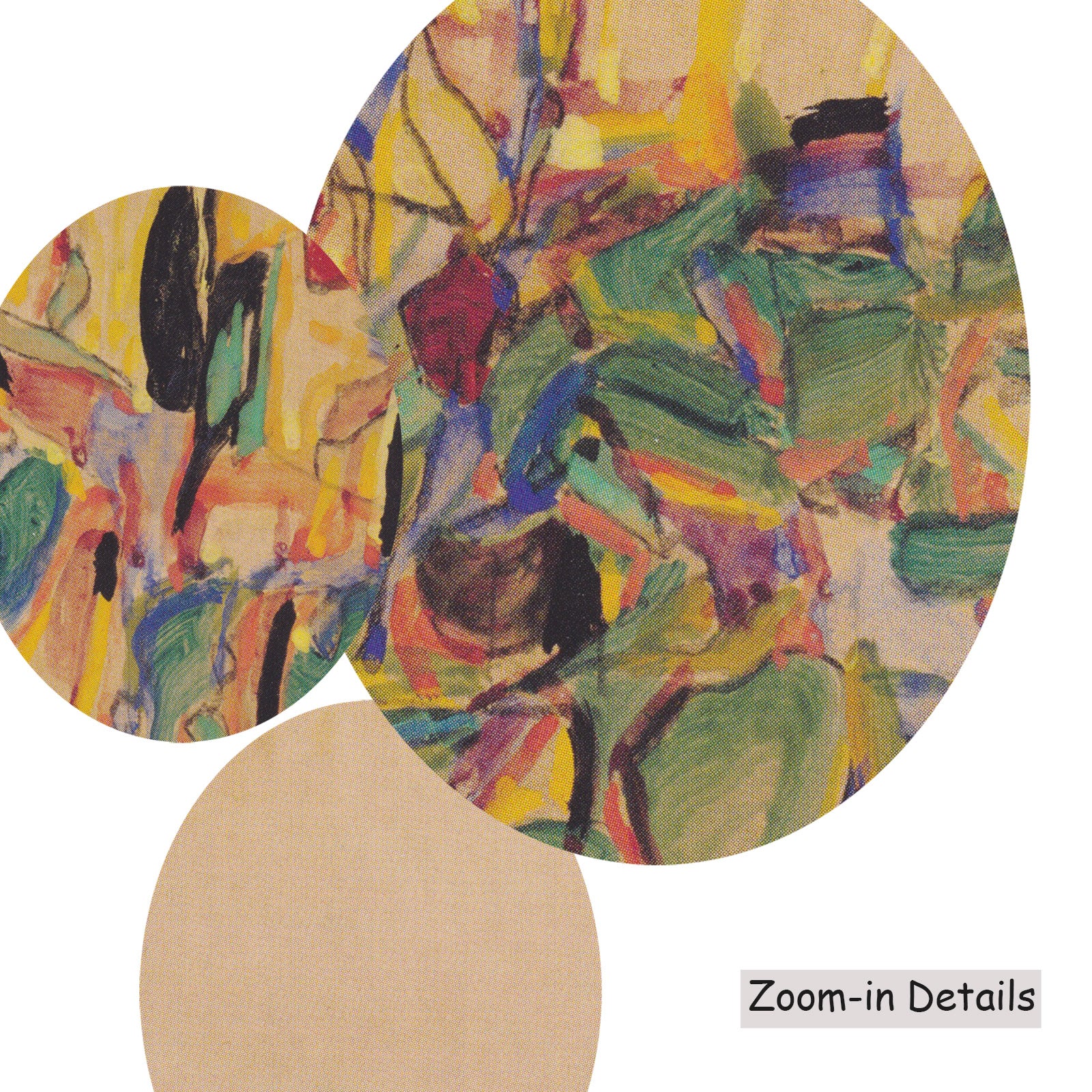 Close-up detail of the brushwork on Sonnenbaum, a large green and gold Expressionist Abstract canvas by Egon Schiele