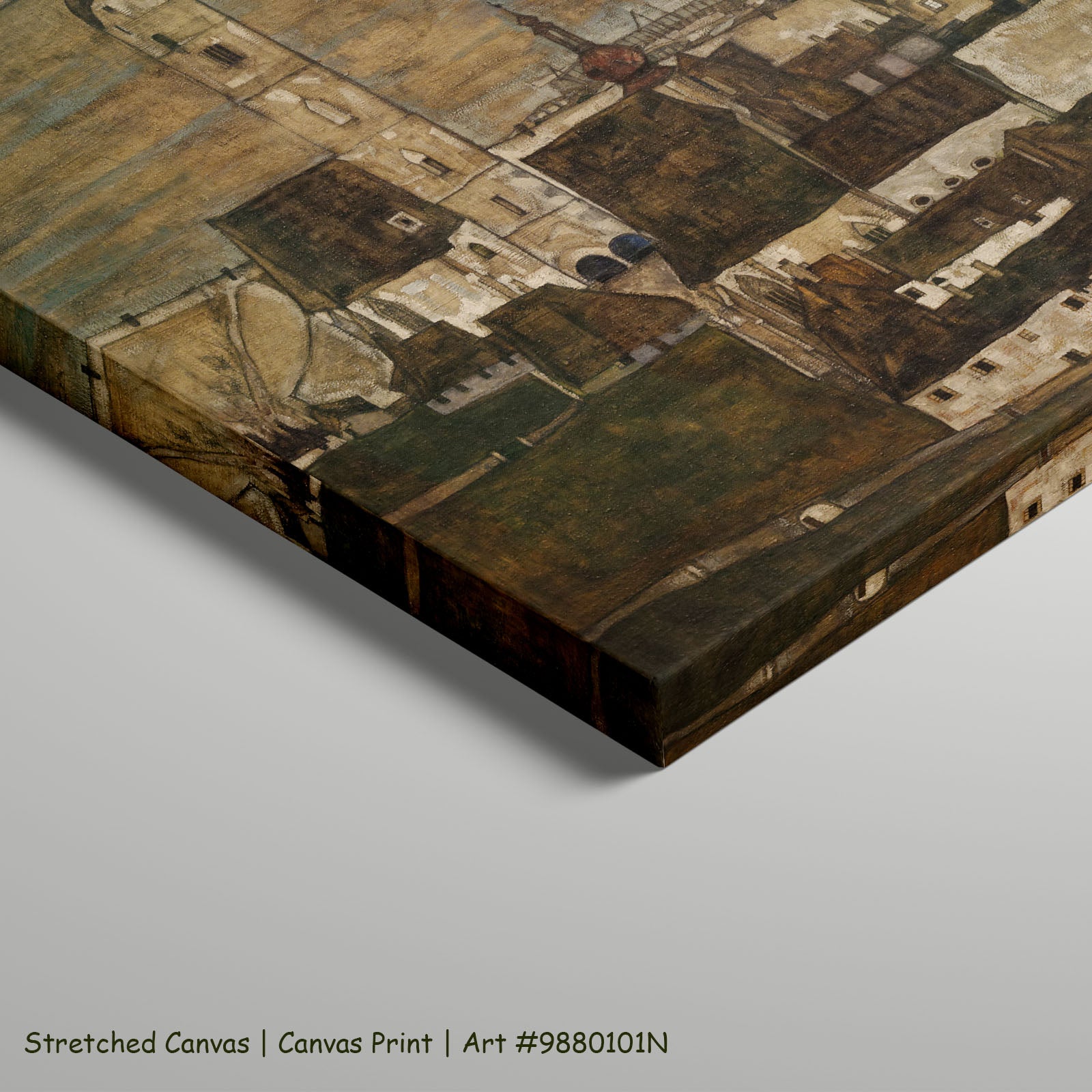 Stein on the Danube II by Egon Schiele as a large stretched brown and olive Expressionist Abstract canvas print