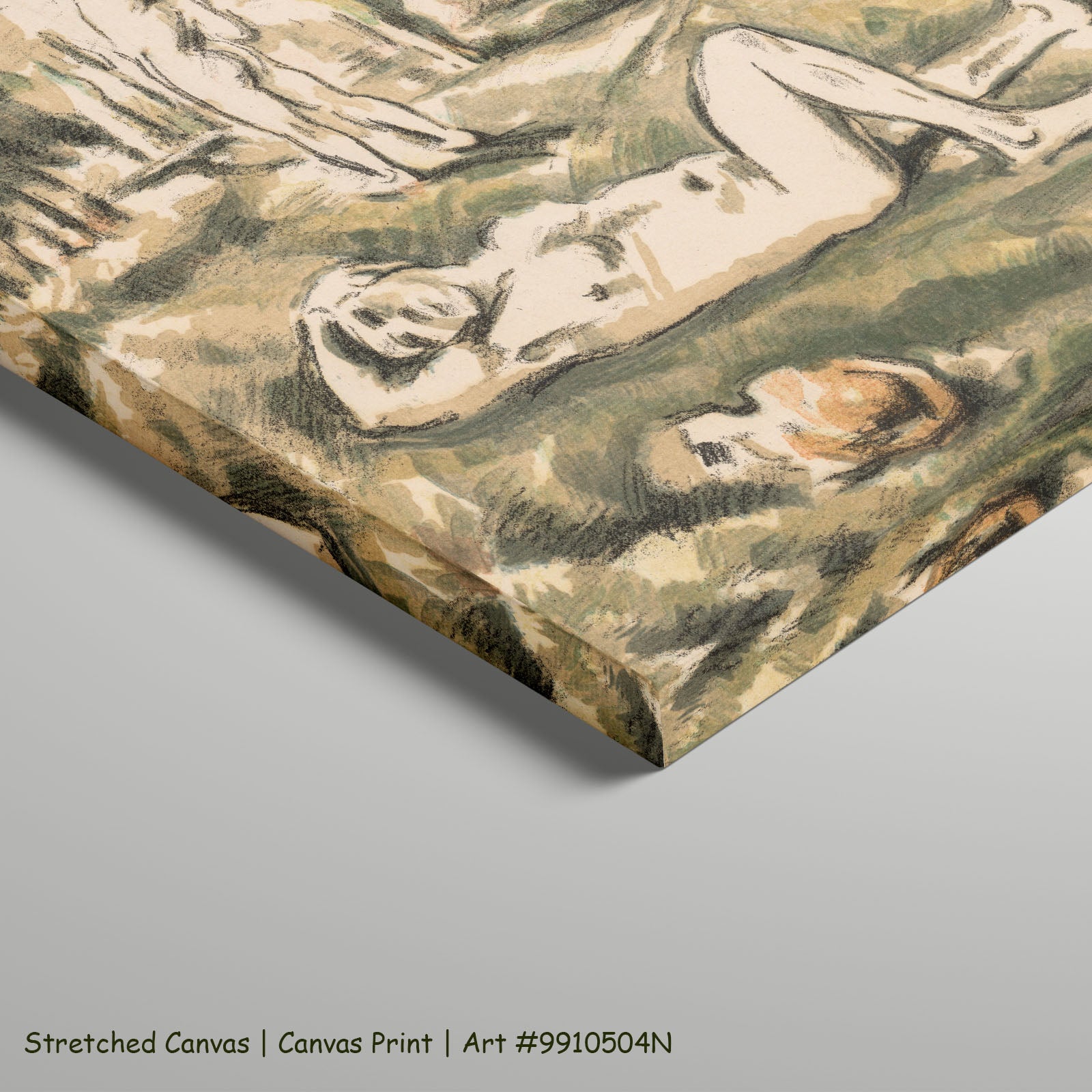 The Bathers by Paul Cezanne as a large stretched olive and green Impressionist canvas print