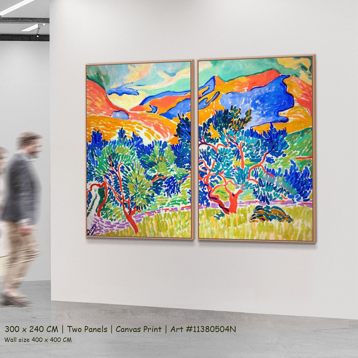 Mountains at Collioure by André Derain as a large two-panel blue and orange Fauvist canvas set