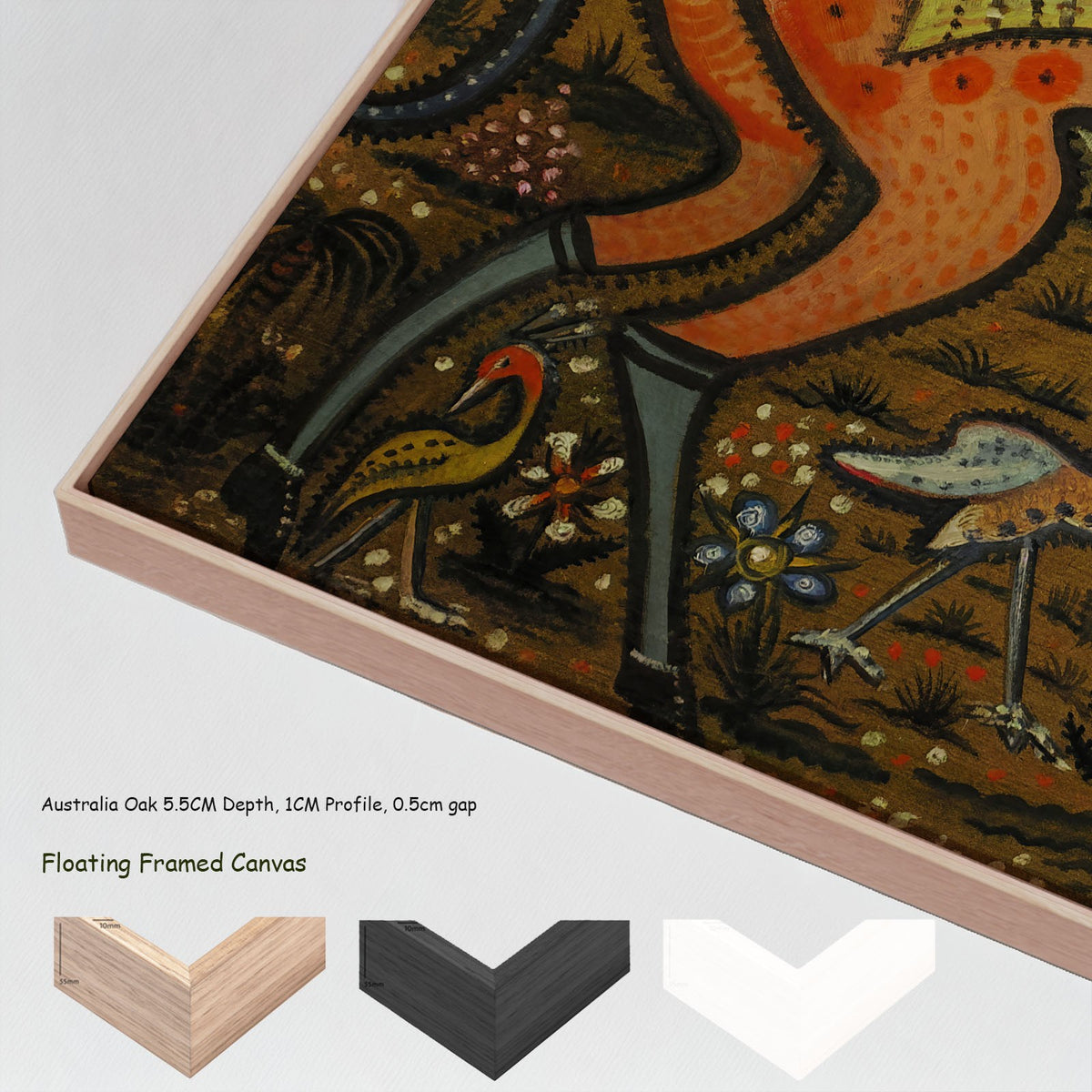 Zwei Fabeltiere by Anita Rée in a floating frame, large brown and orange Symbolist canvas print