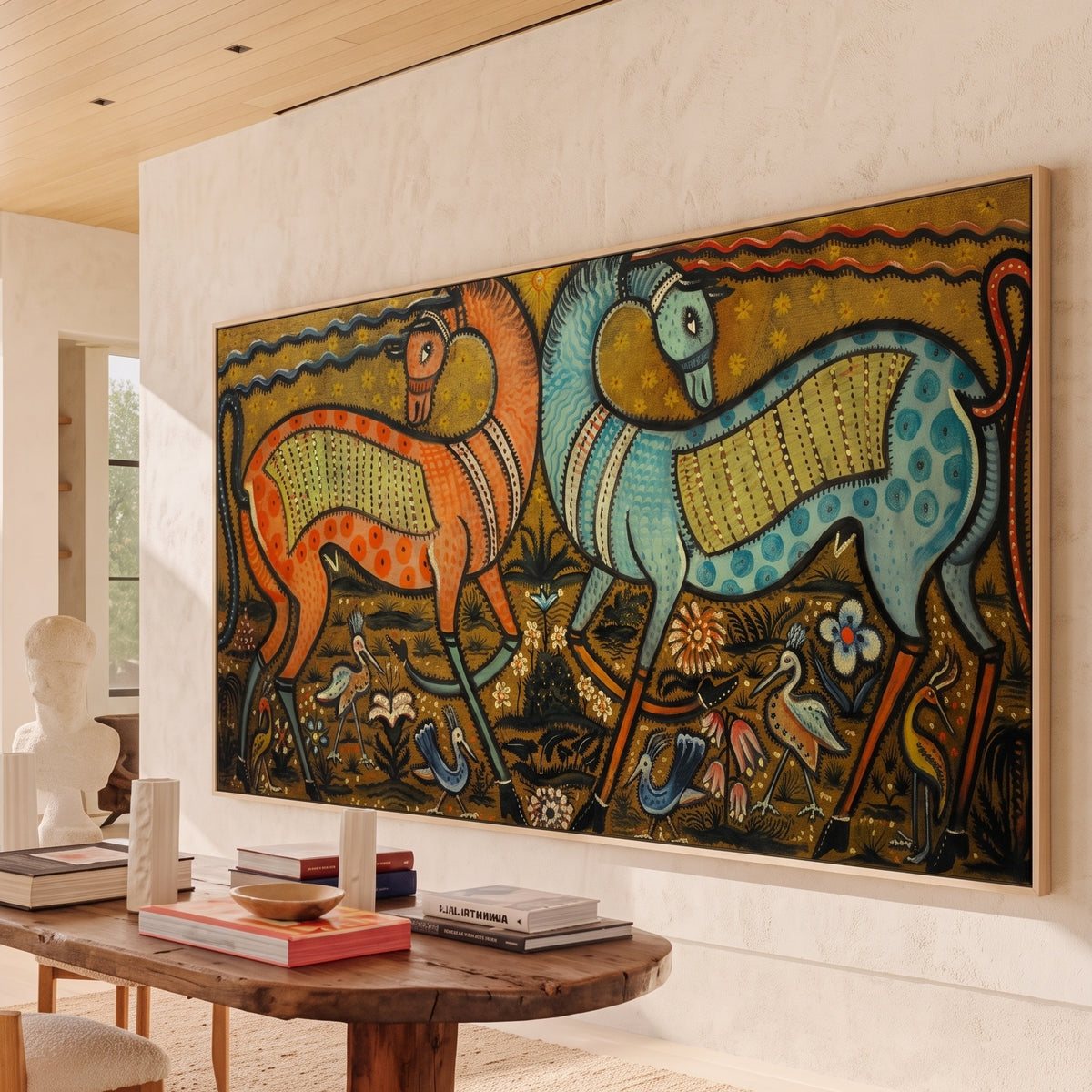 Zwei Fabeltiere by Anita Rée — large brown and orange Symbolist canvas art displayed on a wall