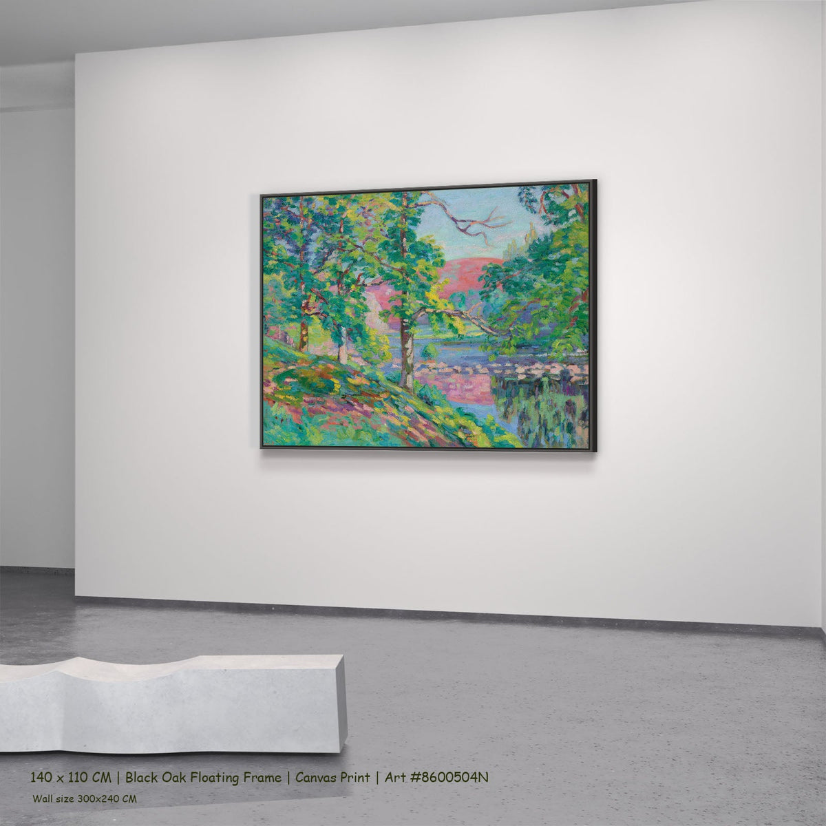 Les Bords de la Creuse by Armand Guillaumin in a black oak floating frame, large green and pink Impressionist canvas