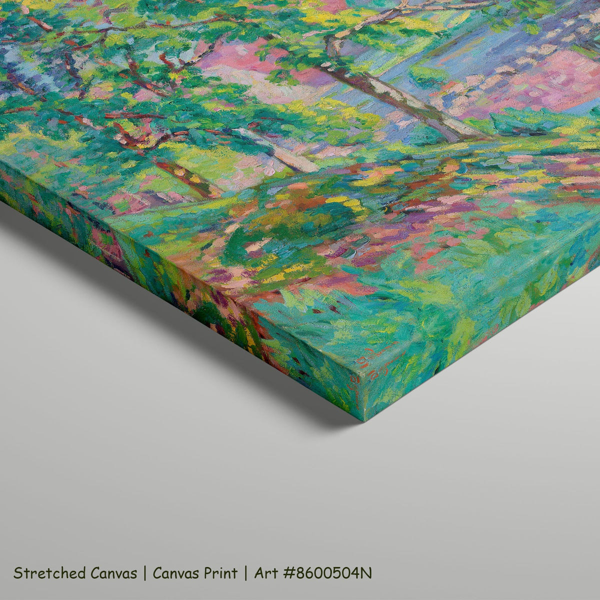 Les Bords de la Creuse by Armand Guillaumin as a large stretched green and pink Impressionist canvas print