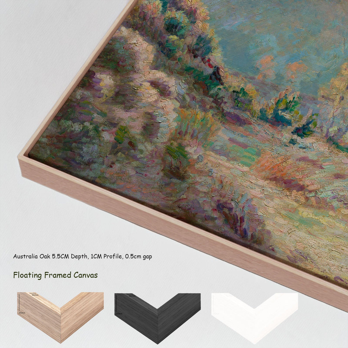 White Frost by Armand Guillaumin in a floating frame, large yellow and blue Impressionist canvas print