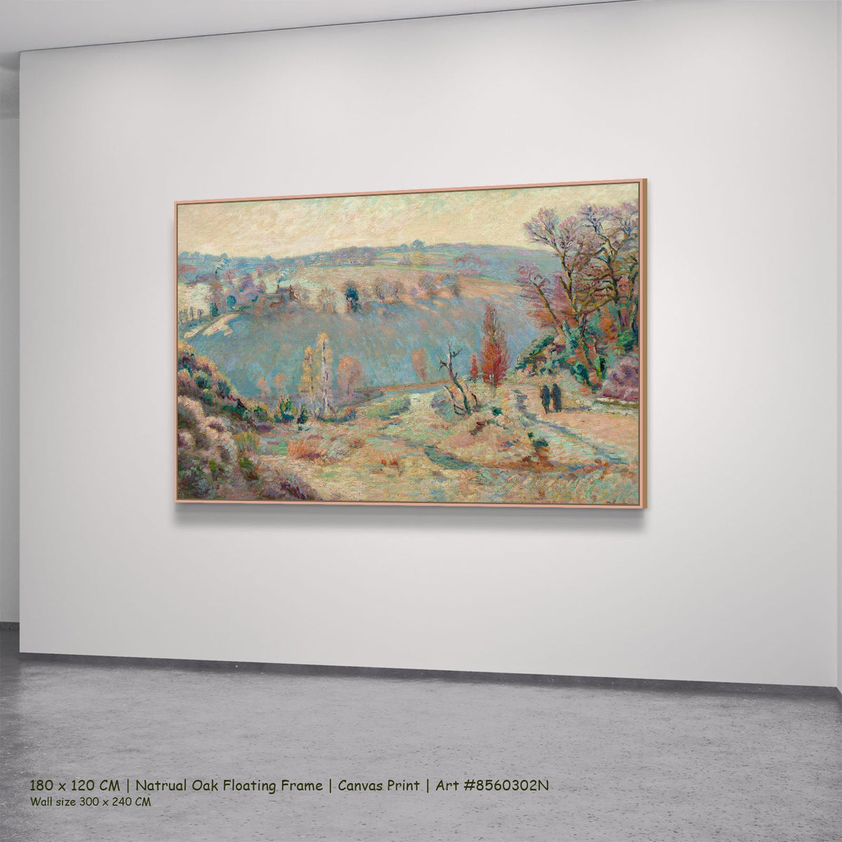 White Frost by Armand Guillaumin in a natural oak floating frame, large yellow and blue Impressionist canvas
