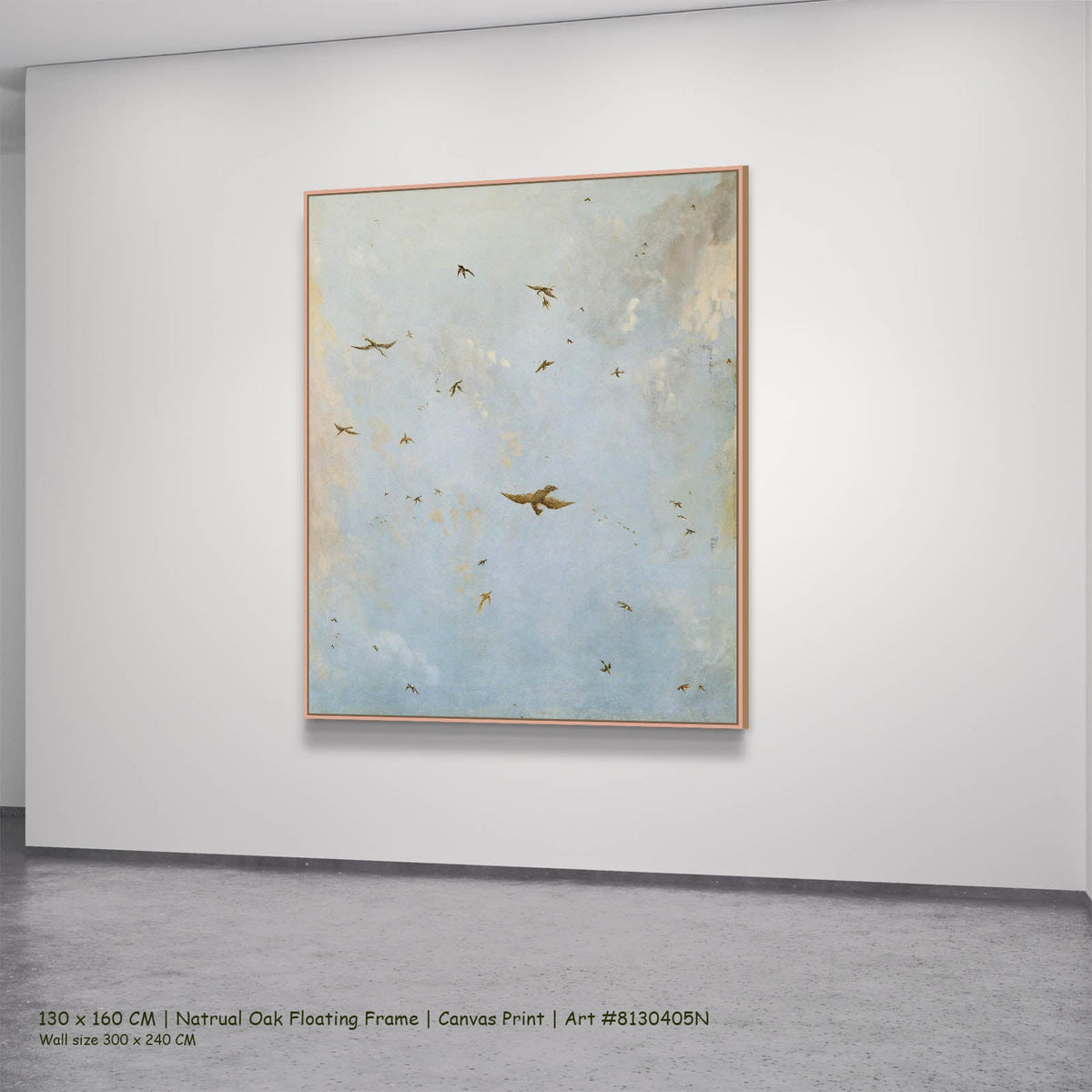 attributed to Nicolaes Piemont — Ceiling of a Cloudy Sky with Birds Clouds canvas wall art in a natural oak floating…