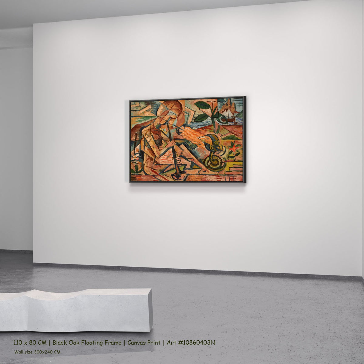 Fakir Taming Snakes by Bohumil Kubišta in a black oak floating frame, large orange and green Expressionist Abstract canvas