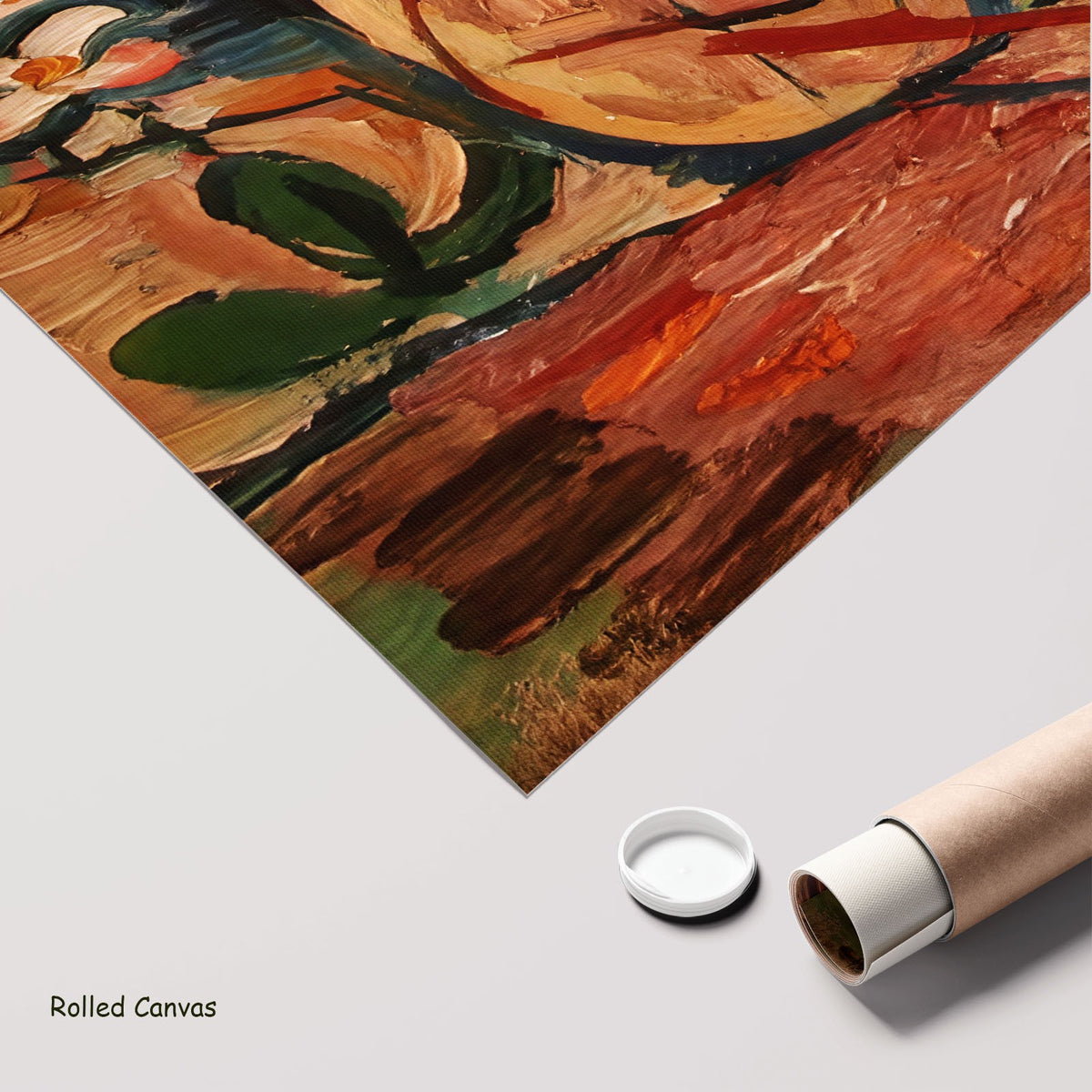 Fakir Taming Snakes by Bohumil Kubišta as a large rolled orange and green Expressionist Abstract canvas print