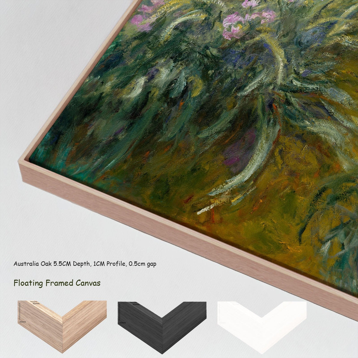 Claude Monet — Path through the Irises canvas wall art with floating frame options
