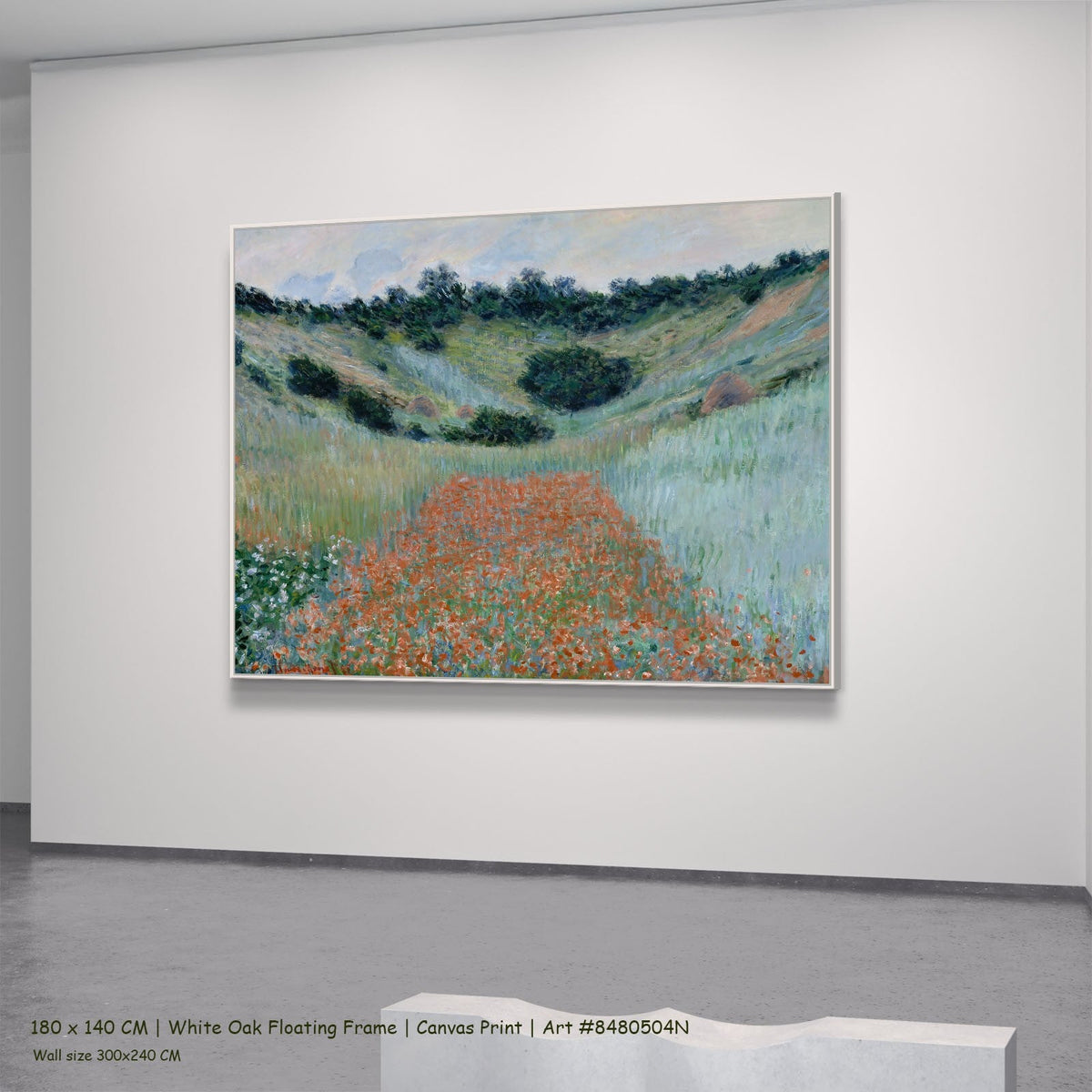 Claude Monet, Poppy Field near Giverny — Poppy Field in a Hollow near Giverny Landscape canvas wall art in a white oak…