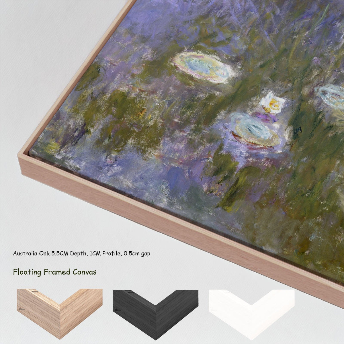 Claude Monet — Water Lilies (Square Composition) canvas wall art with floating frame options